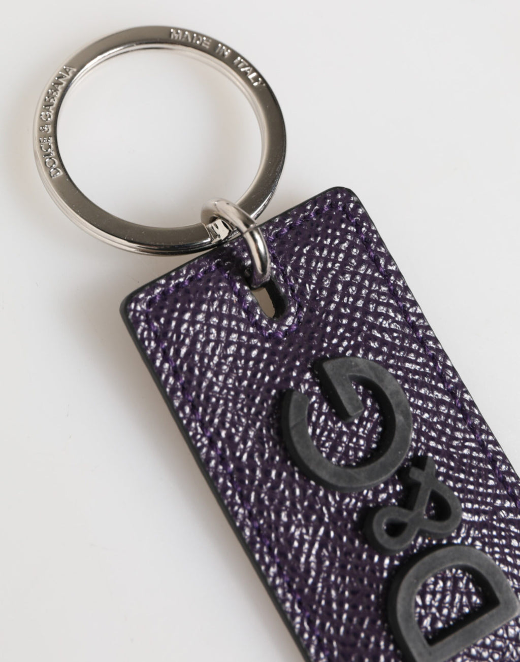 Dolce & Gabbana Violettes Leder Logo Metall Ring Männer Schlüsselanhänger Schlüsselring