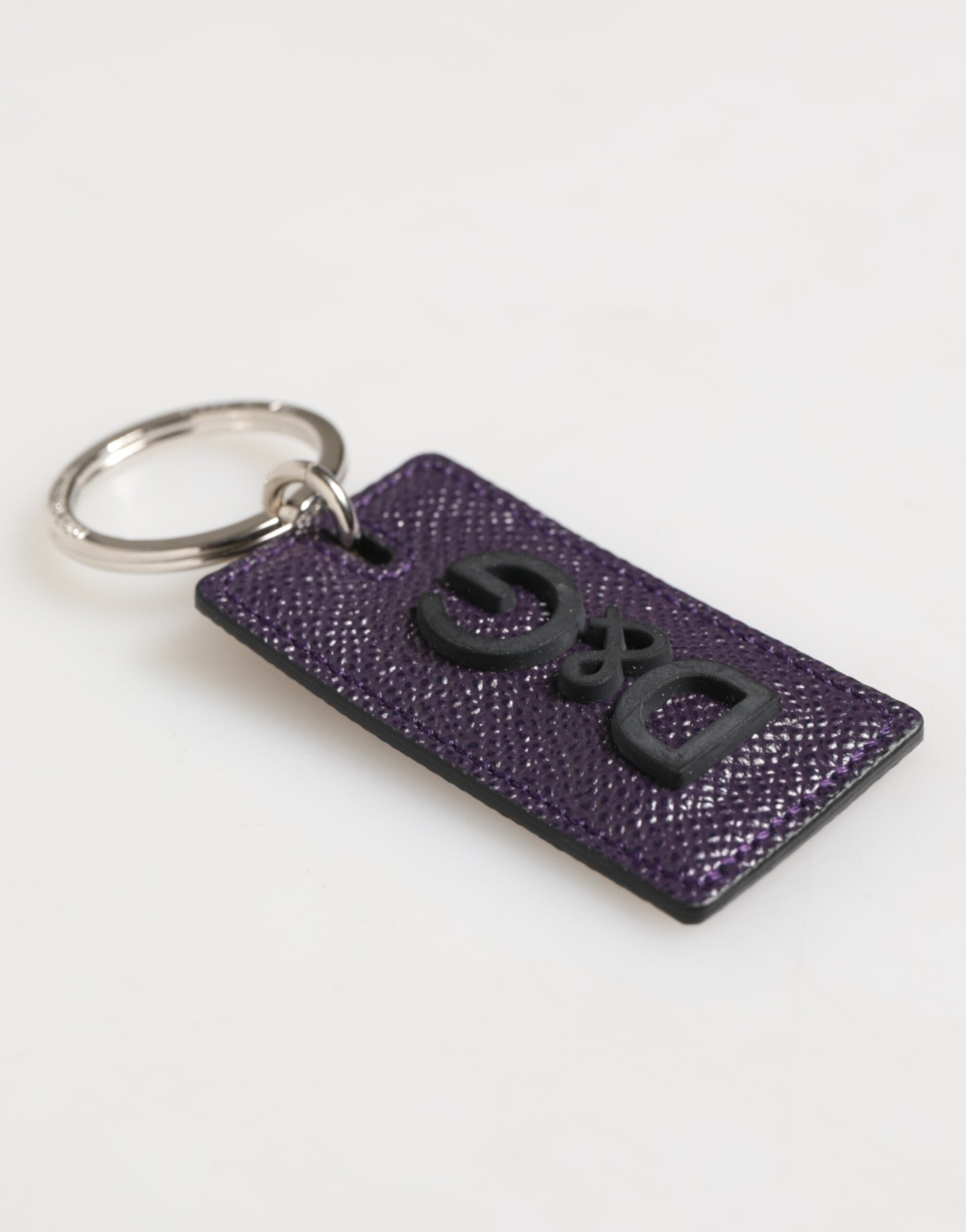 Dolce & Gabbana Violettes Leder Logo Metall Ring Männer Schlüsselanhänger Schlüsselring