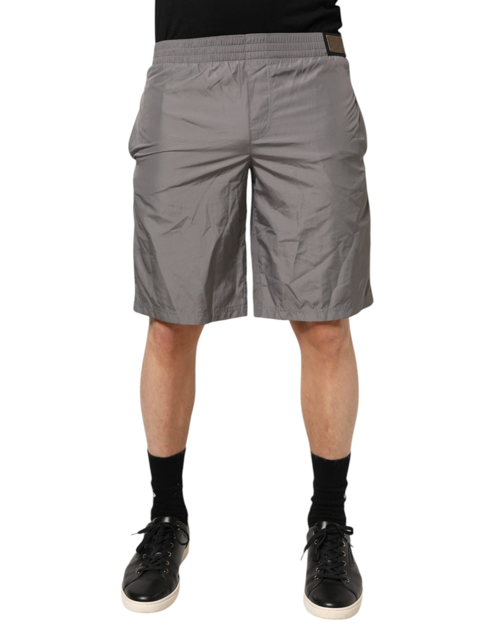 Dolce & Gabbana Hellgraue Nylon-Badeshorts mit elastischer Taille Bademode