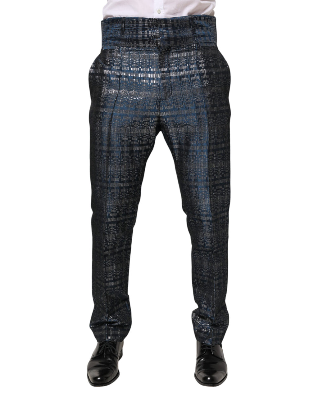 Dolce & Gabbana Blau Silber Glänzende Seide Skinny Männer Hosen Hosen