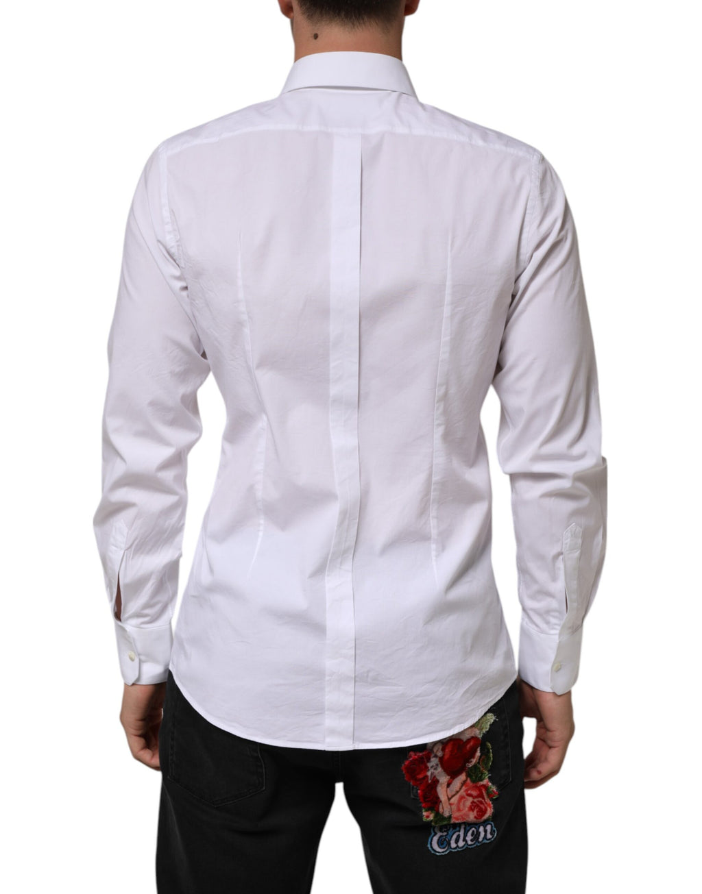 Dolce & Gabbana White Cotton GOLD Long Sleeve Formal Men's Shirt