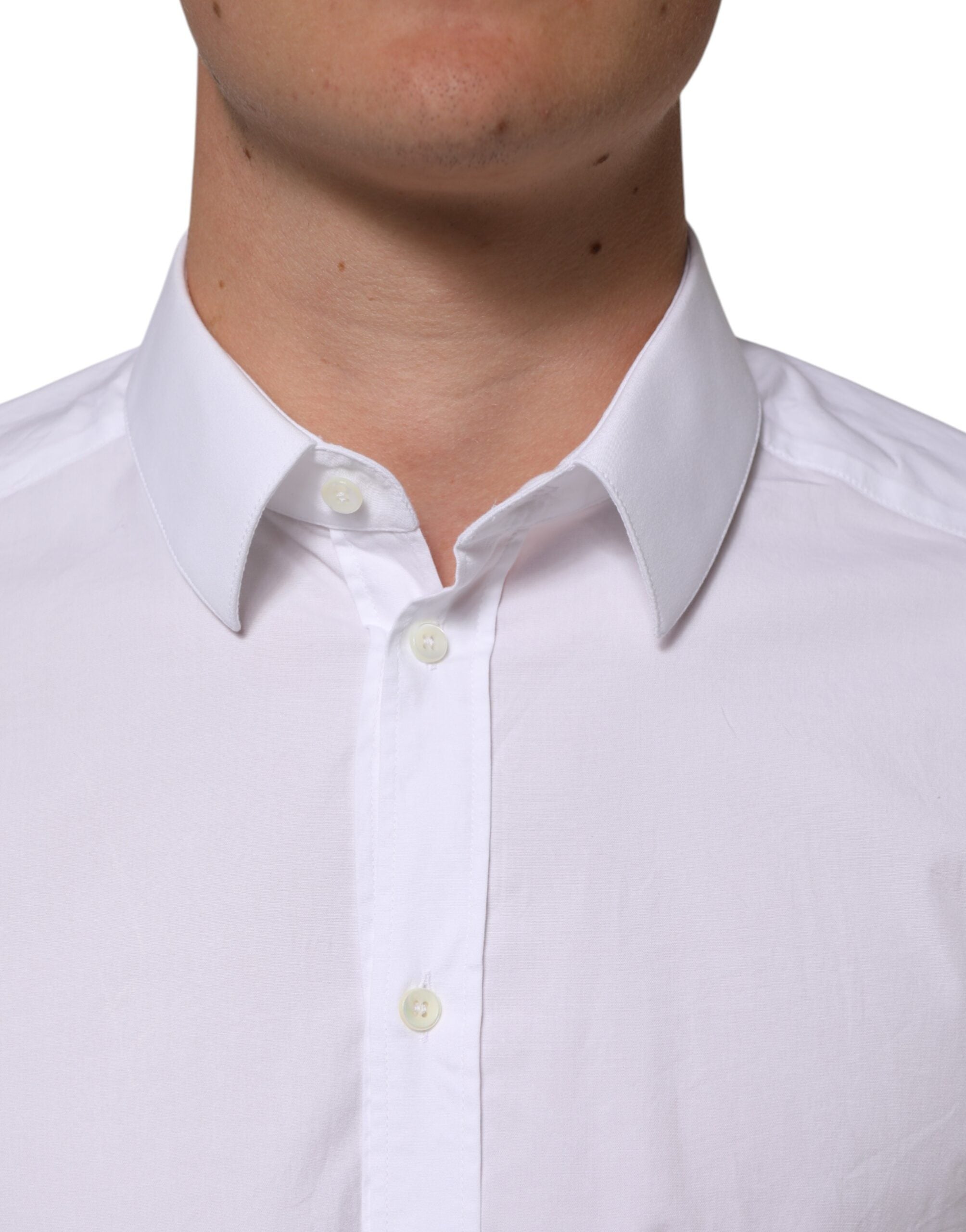Dolce & Gabbana White Cotton GOLD Long Sleeve Formal Men's Shirt