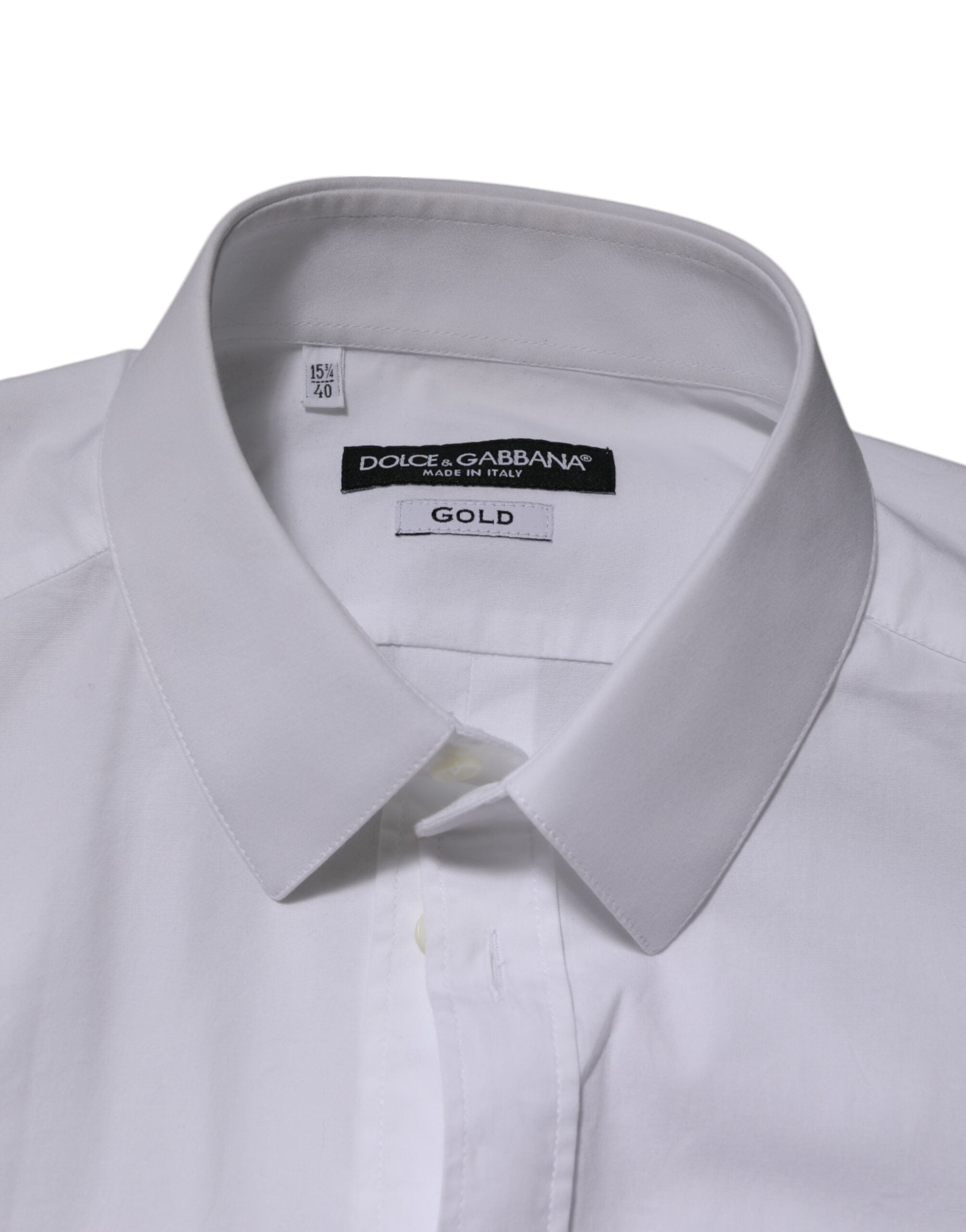 Dolce & Gabbana White Cotton GOLD Long Sleeve Formal Men's Shirt
