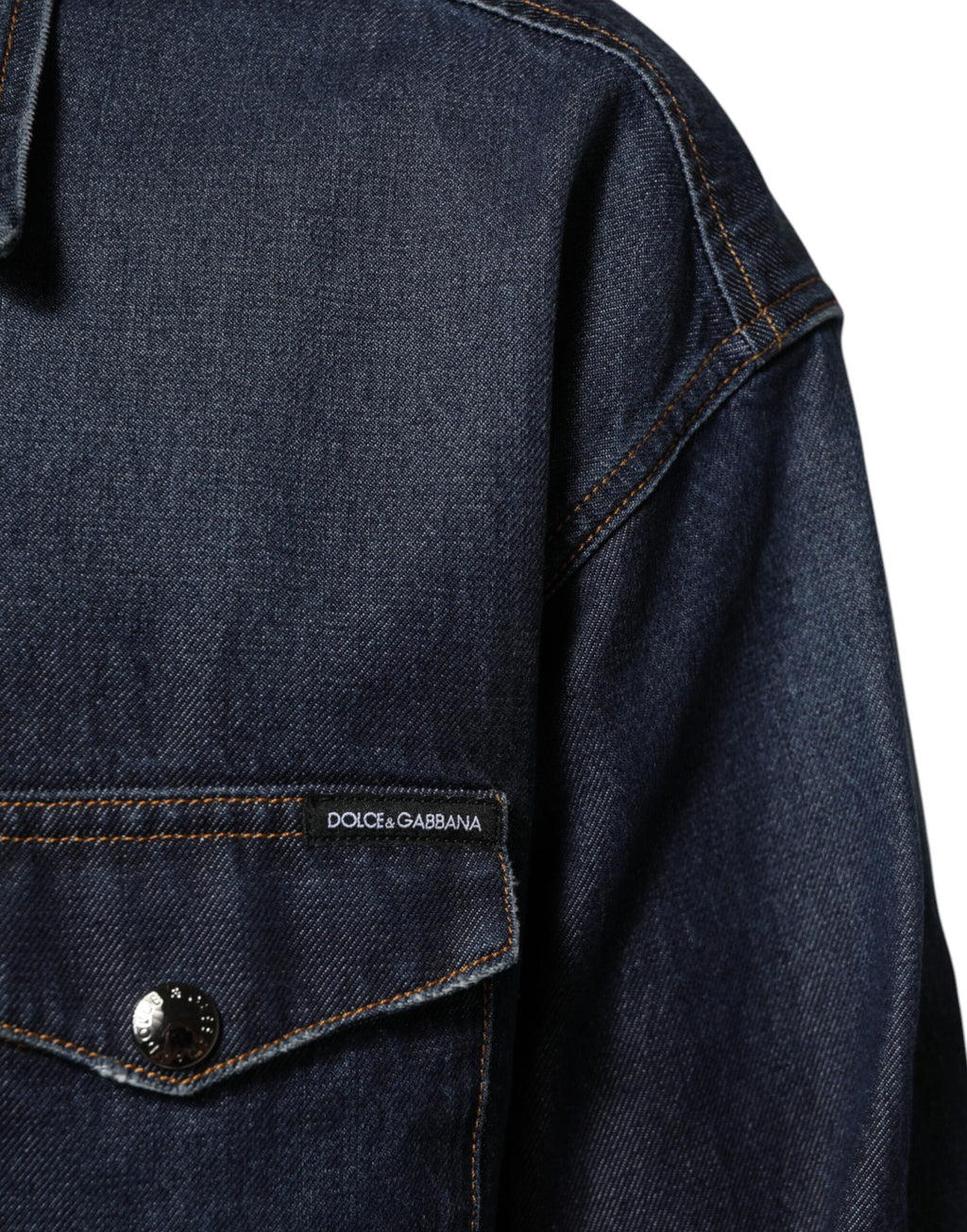 Dolce & Gabbana Blue Denim Button Casual Logo Patch Men's Shirt