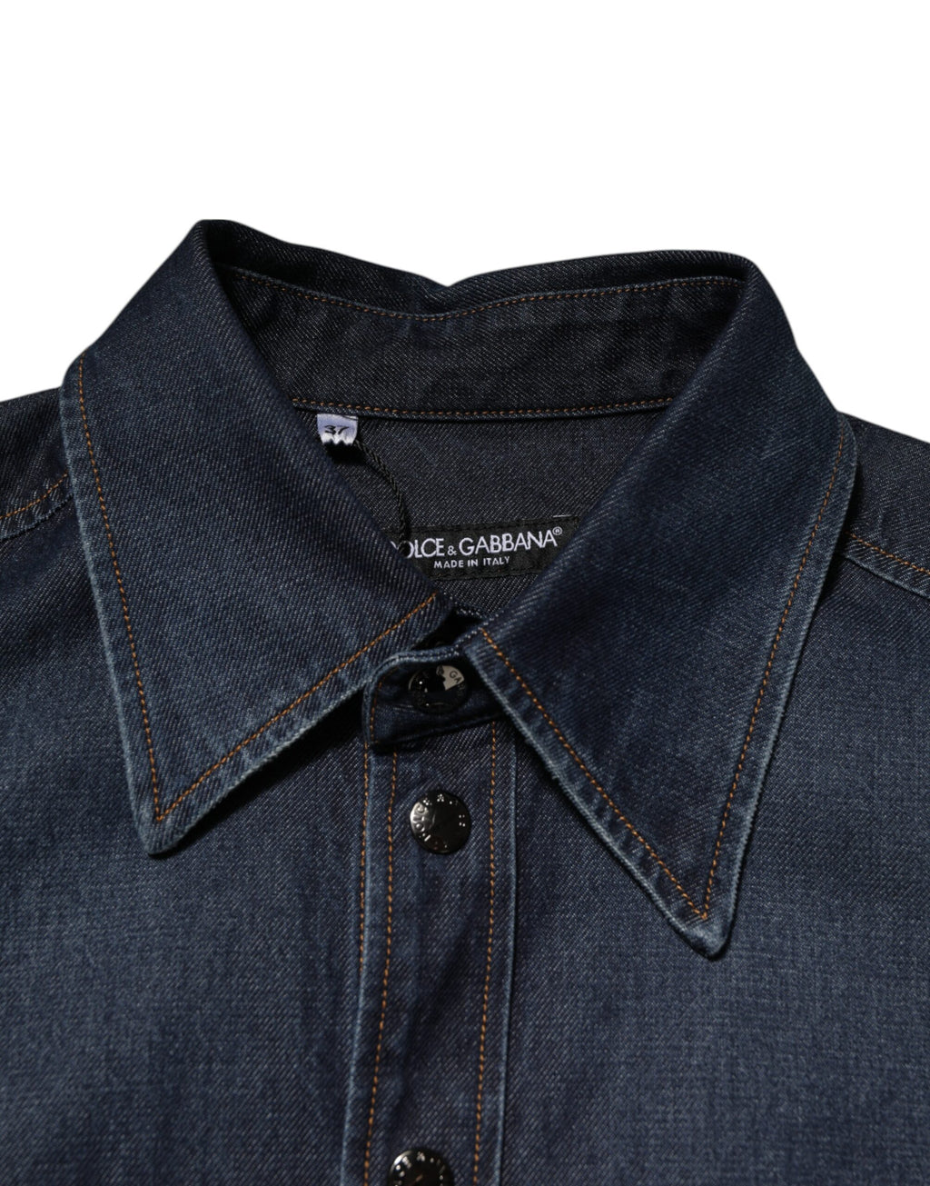 Dolce & Gabbana Blue Denim Button Casual Logo Patch Men's Shirt