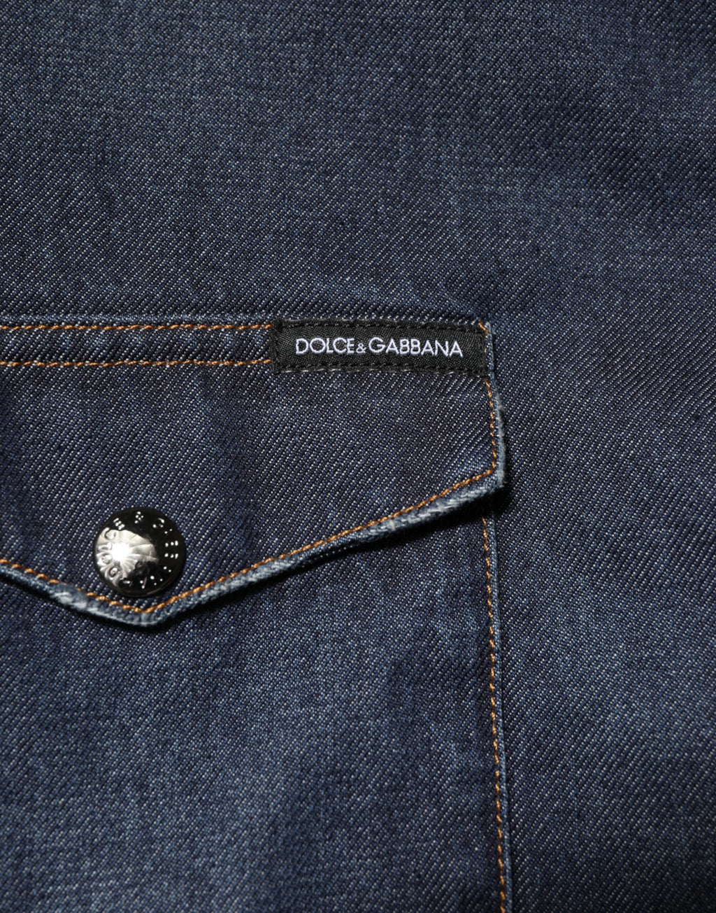 Dolce & Gabbana Blue Denim Button Casual Logo Patch Men's Shirt