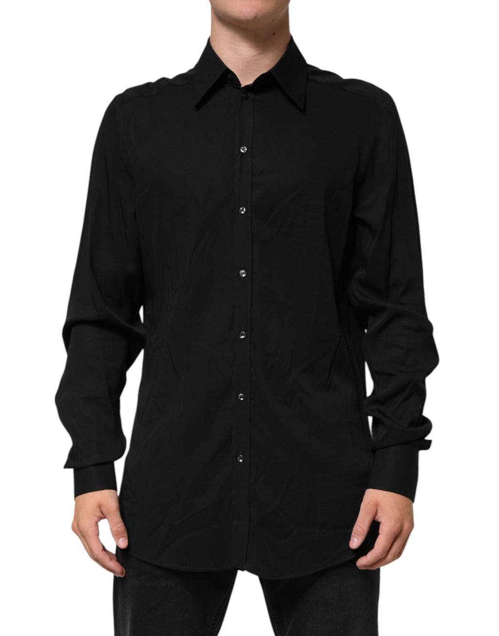 Dolce & Gabbana Black Viscose Long-Sleeved Formal Shirt