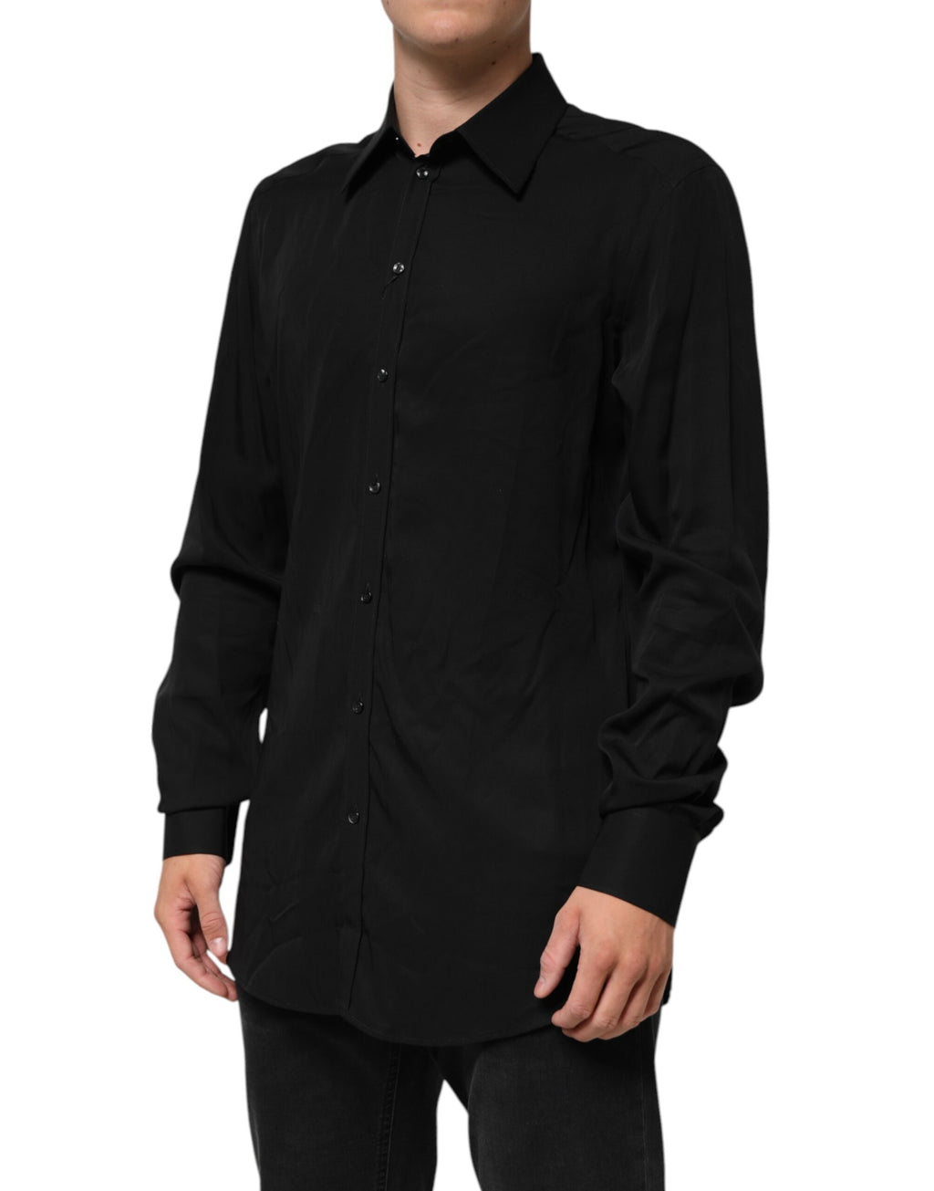 Dolce & Gabbana Black Viscose Long-Sleeved Formal Shirt