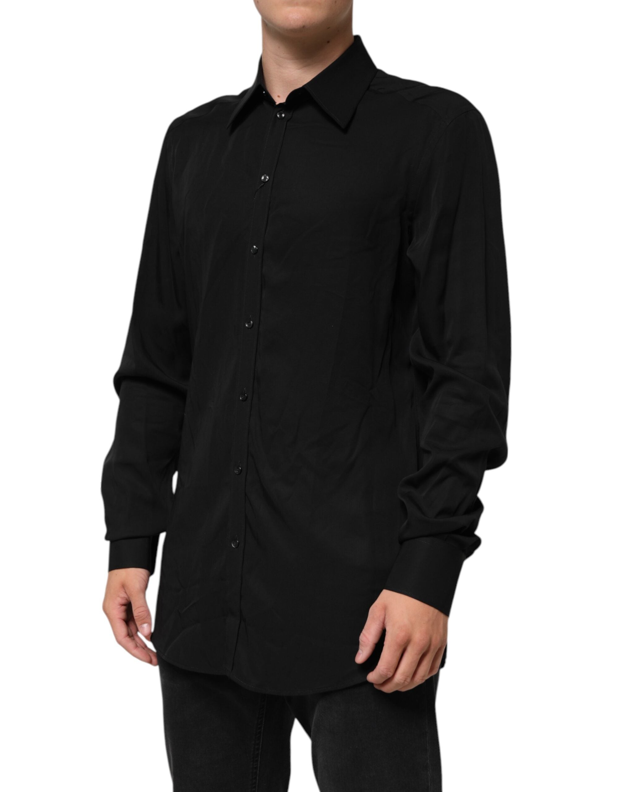 Dolce & Gabbana Black Viscose Long-Sleeved Formal Shirt