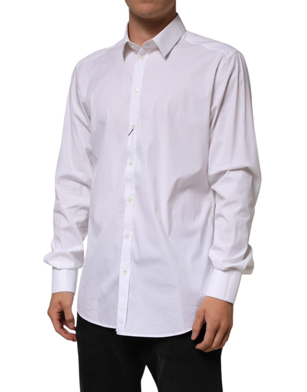 Dolce & Gabbana White Long-Sleeve Cotton GOLD Formal Shirt
