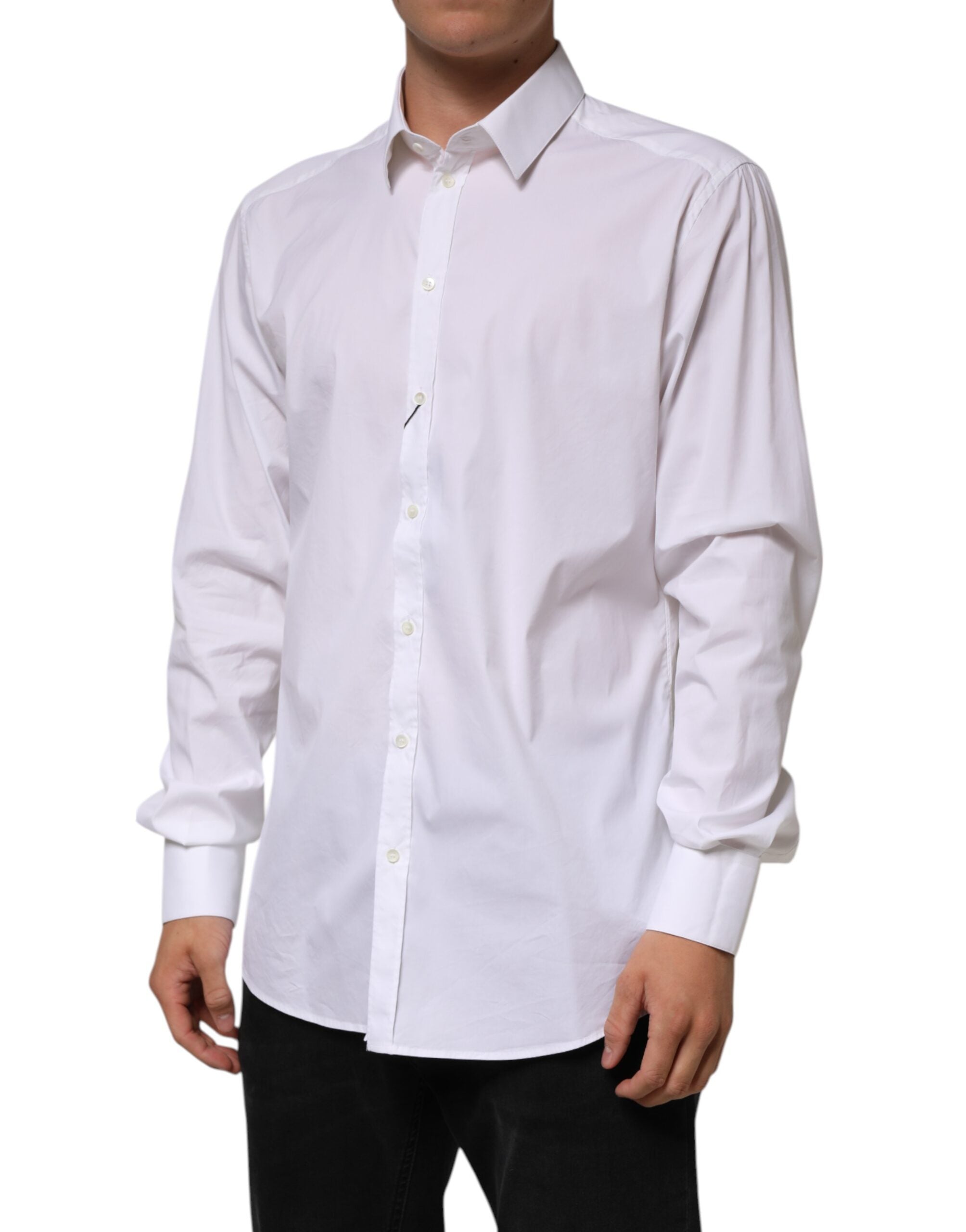 Dolce & Gabbana White Long-Sleeve Cotton GOLD Formal Shirt
