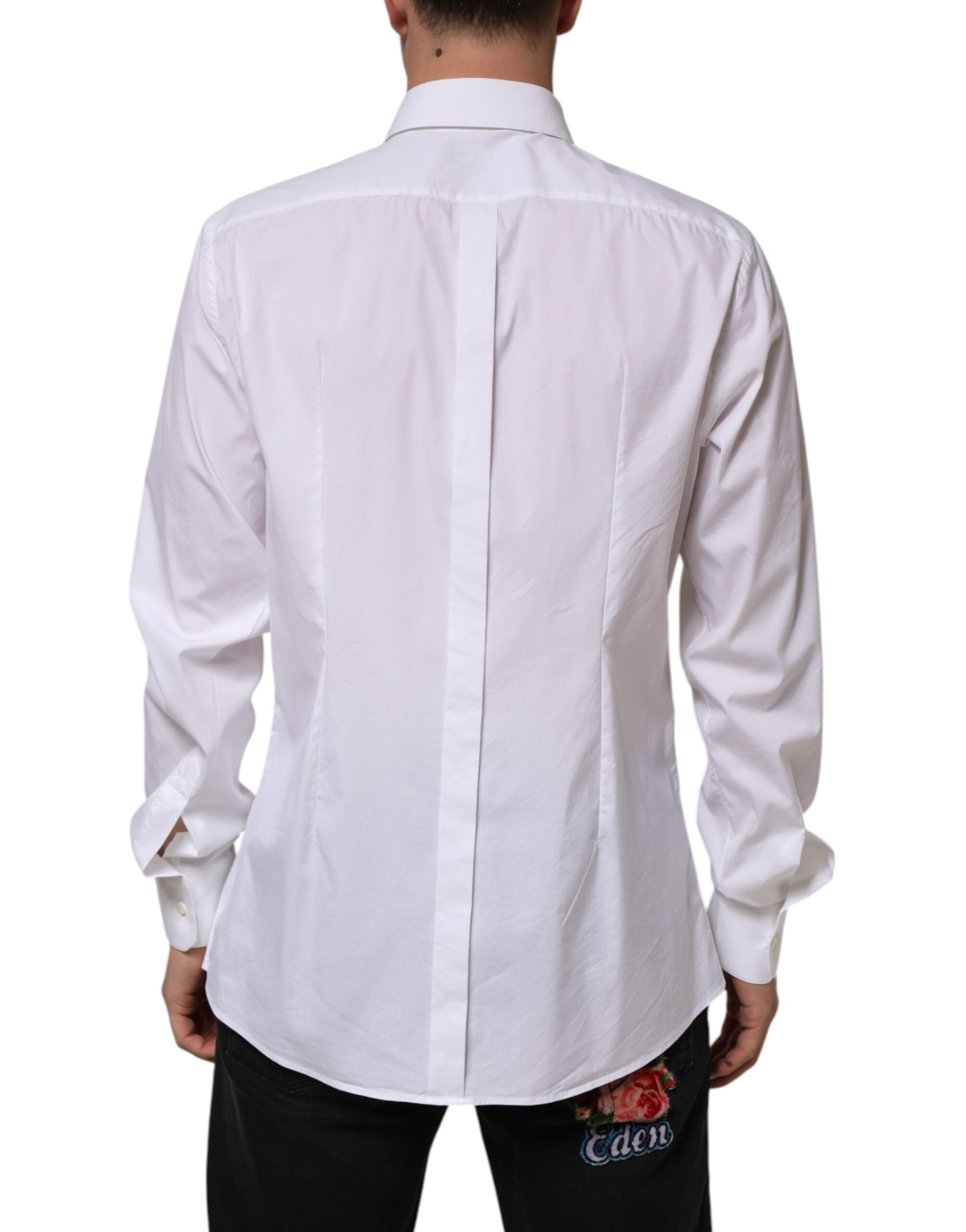 Dolce & Gabbana White Long-Sleeve Cotton GOLD Formal Shirt