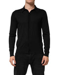 Dolce & Gabbana Leichter Pullover aus schwarzer Seide mit Knopfleiste