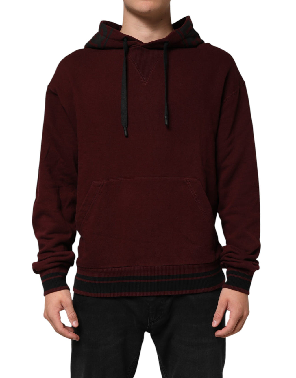 Dolce & Gabbana Burgundy Cotton Plaid Lined Men's Hoodie Pullover