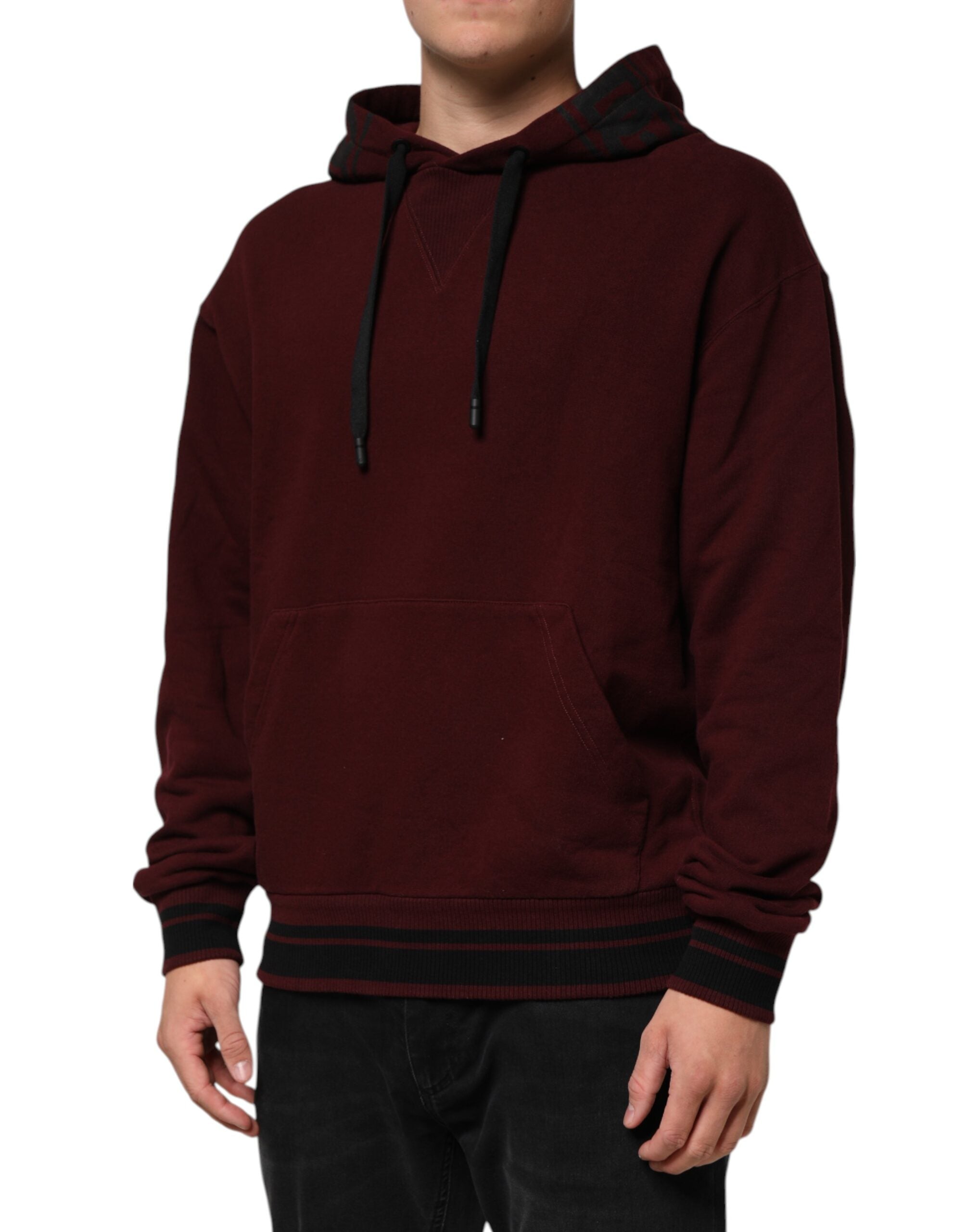 Dolce & Gabbana Burgundy Cotton Plaid Lined Men's Hoodie Pullover
