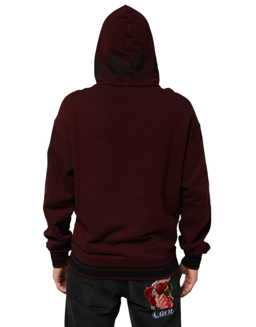 Dolce & Gabbana Burgundy Cotton Plaid Lined Men's Hoodie Pullover