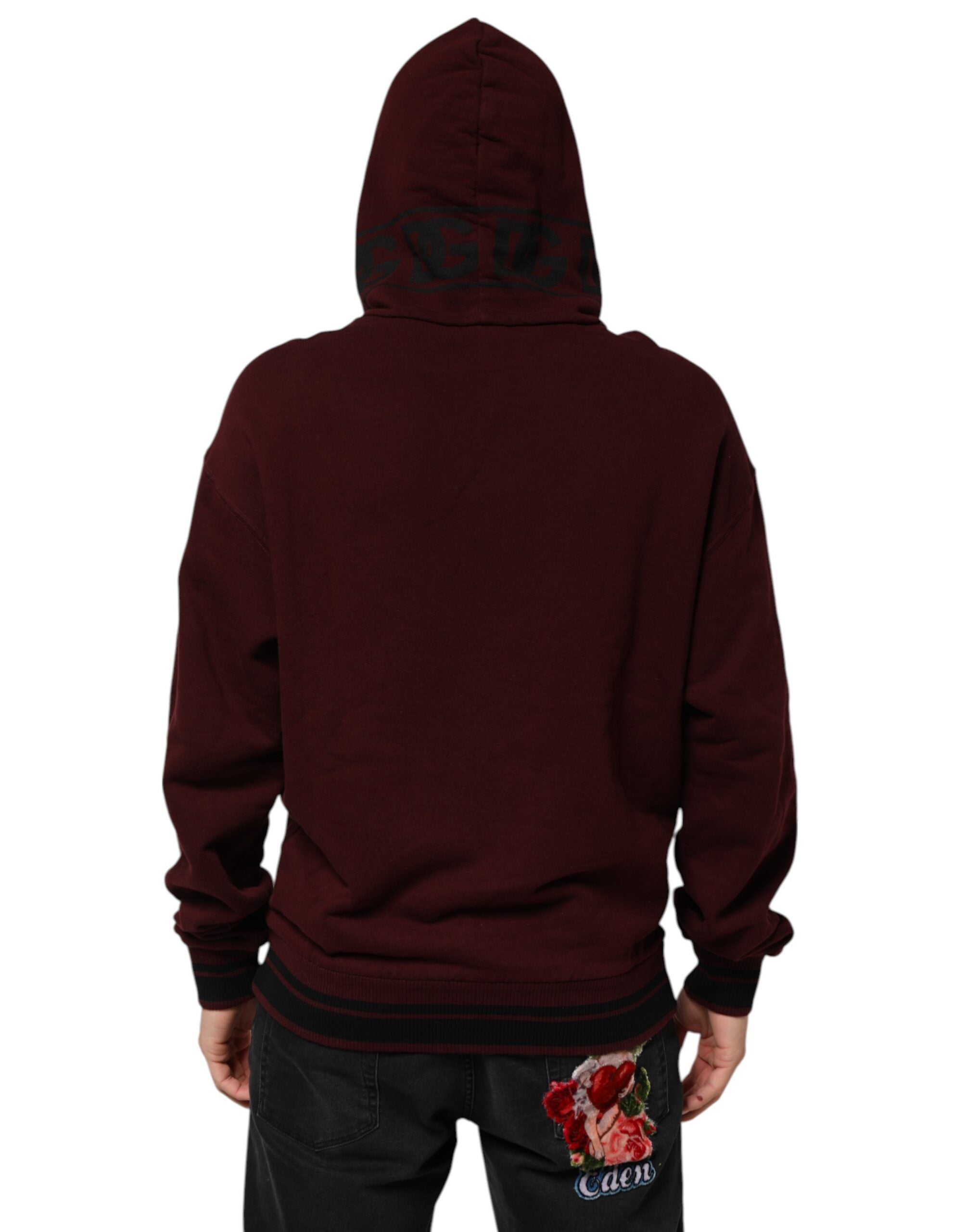 Dolce & Gabbana Burgundy Cotton Plaid Lined Men's Hoodie Pullover