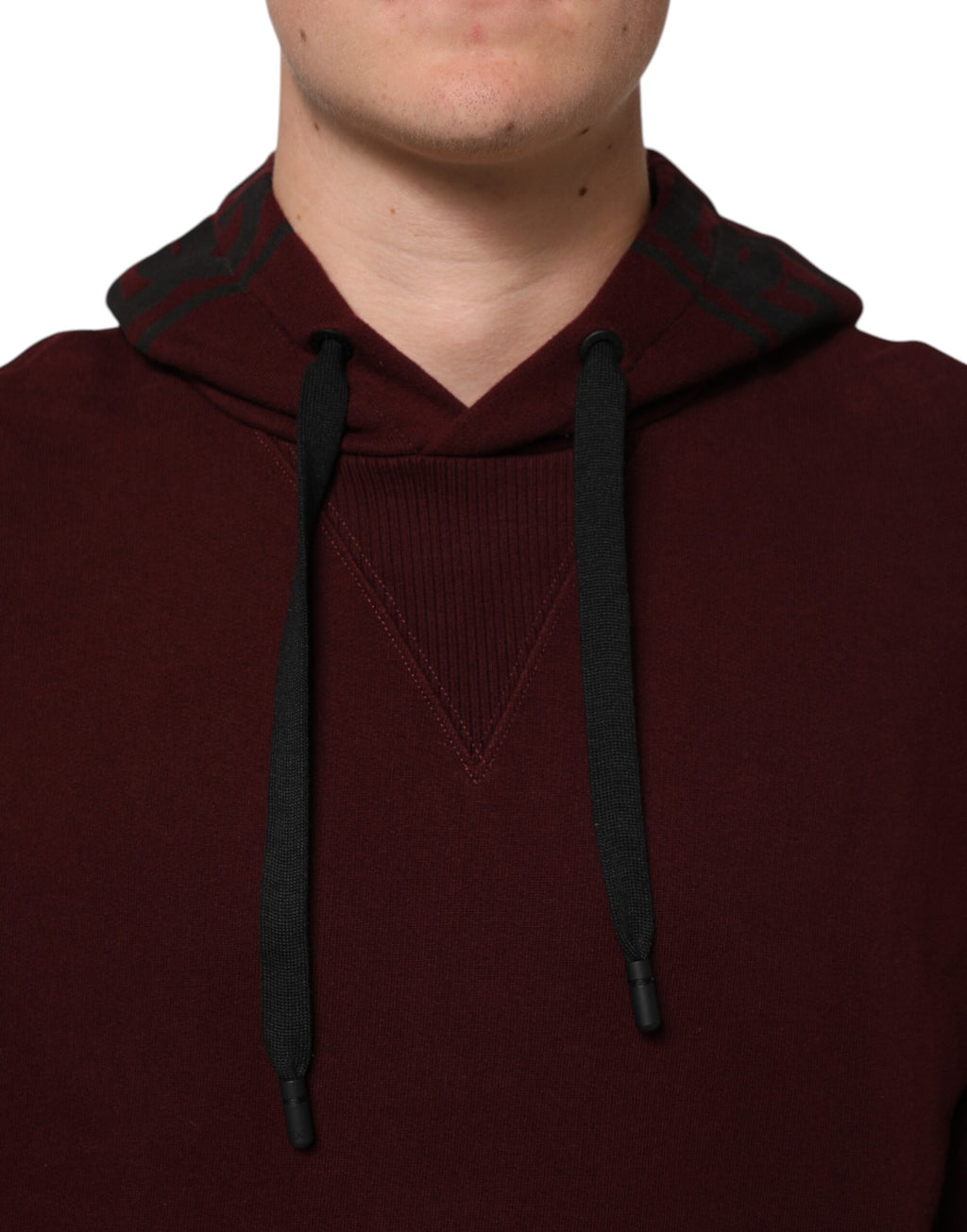 Dolce & Gabbana Burgundy Cotton Plaid Lined Men's Hoodie Pullover