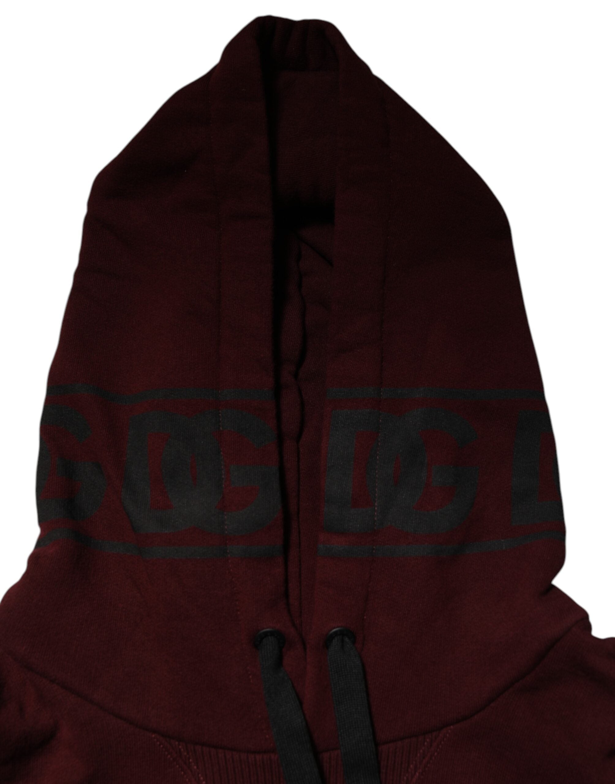 Dolce & Gabbana Burgundy Cotton Plaid Lined Men's Hoodie Pullover