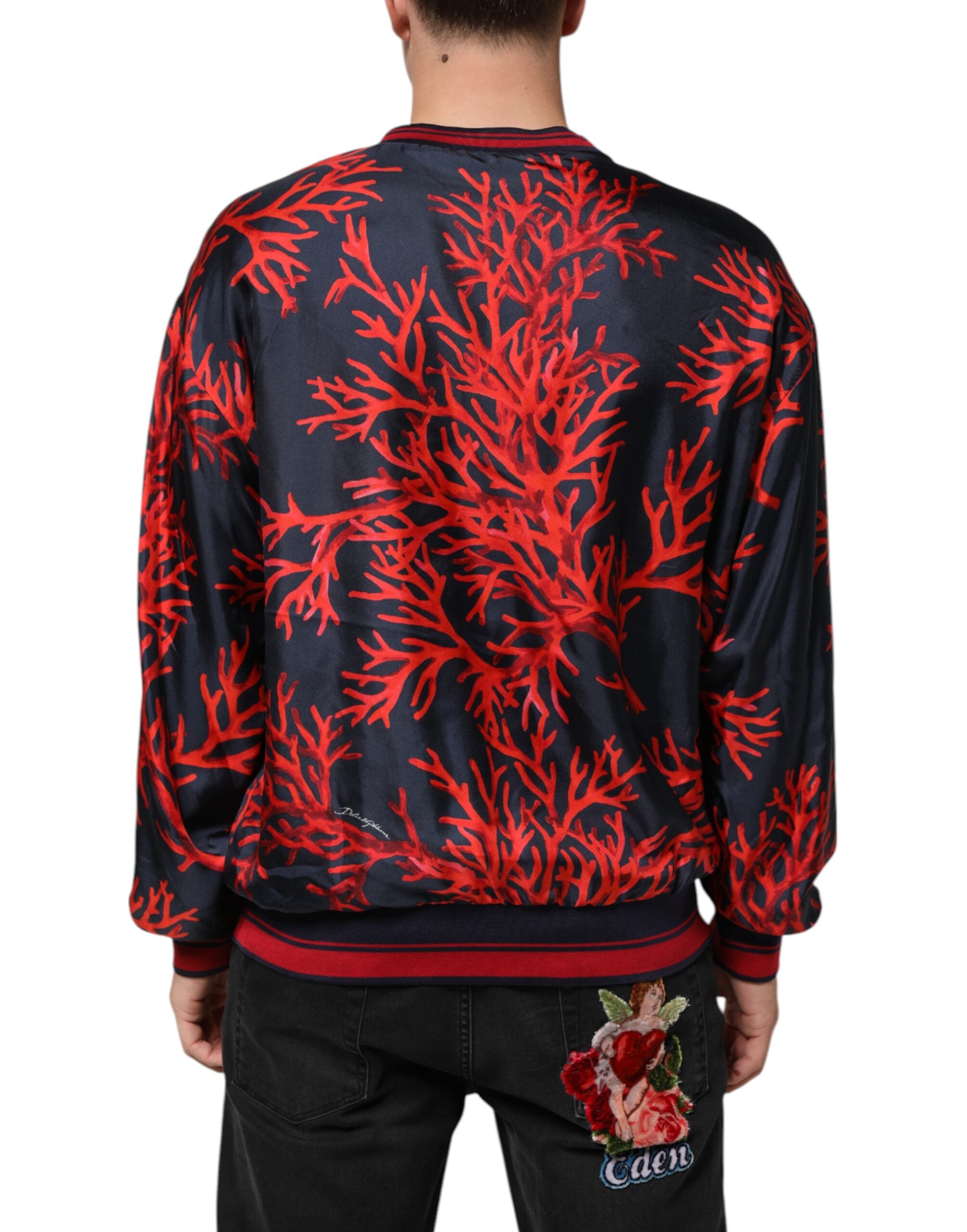 Dolce & Gabbana Navy Coral Print Silk Sweater