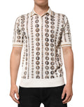 Dolce & Gabbana Elfenbeinfarbenes Seiden-Polo-T-Shirt mit Münzdruck für Männer