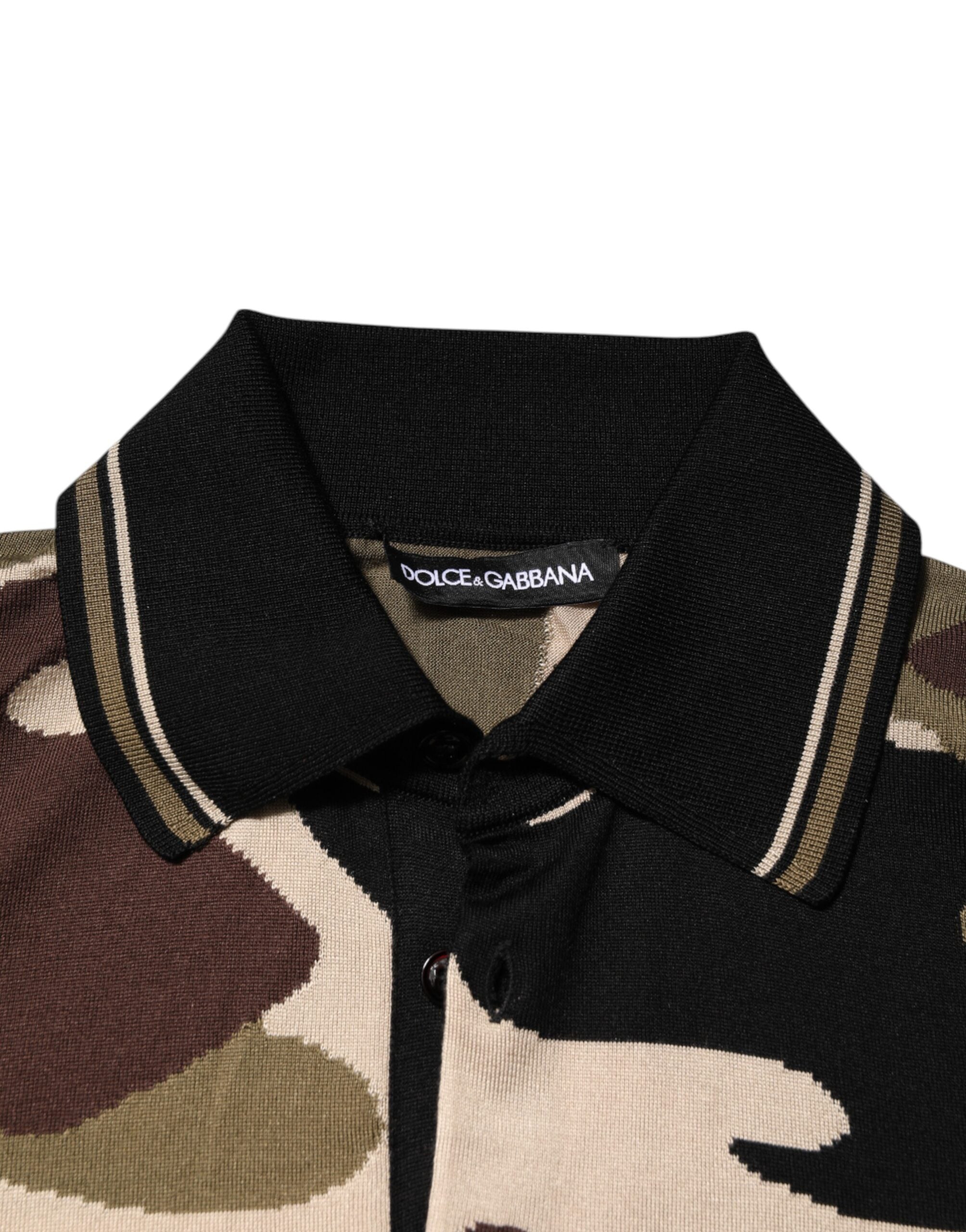 Dolce & Gabbana Camouflage Brown Silk Military Polo T-Shirt