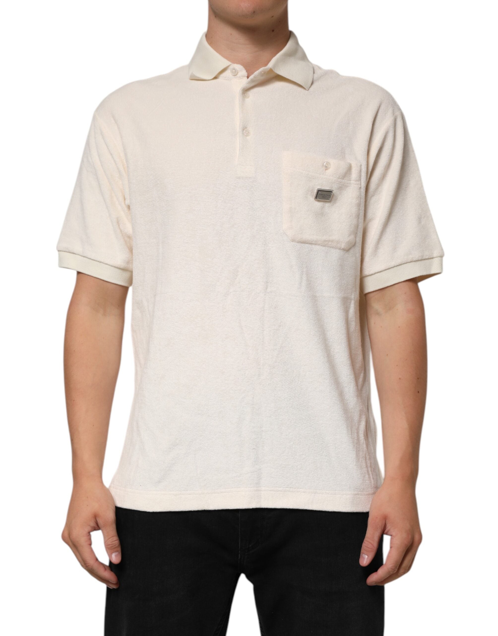 Dolce & Gabbana Ivory Cotton Terry Logo Polo Shirt
