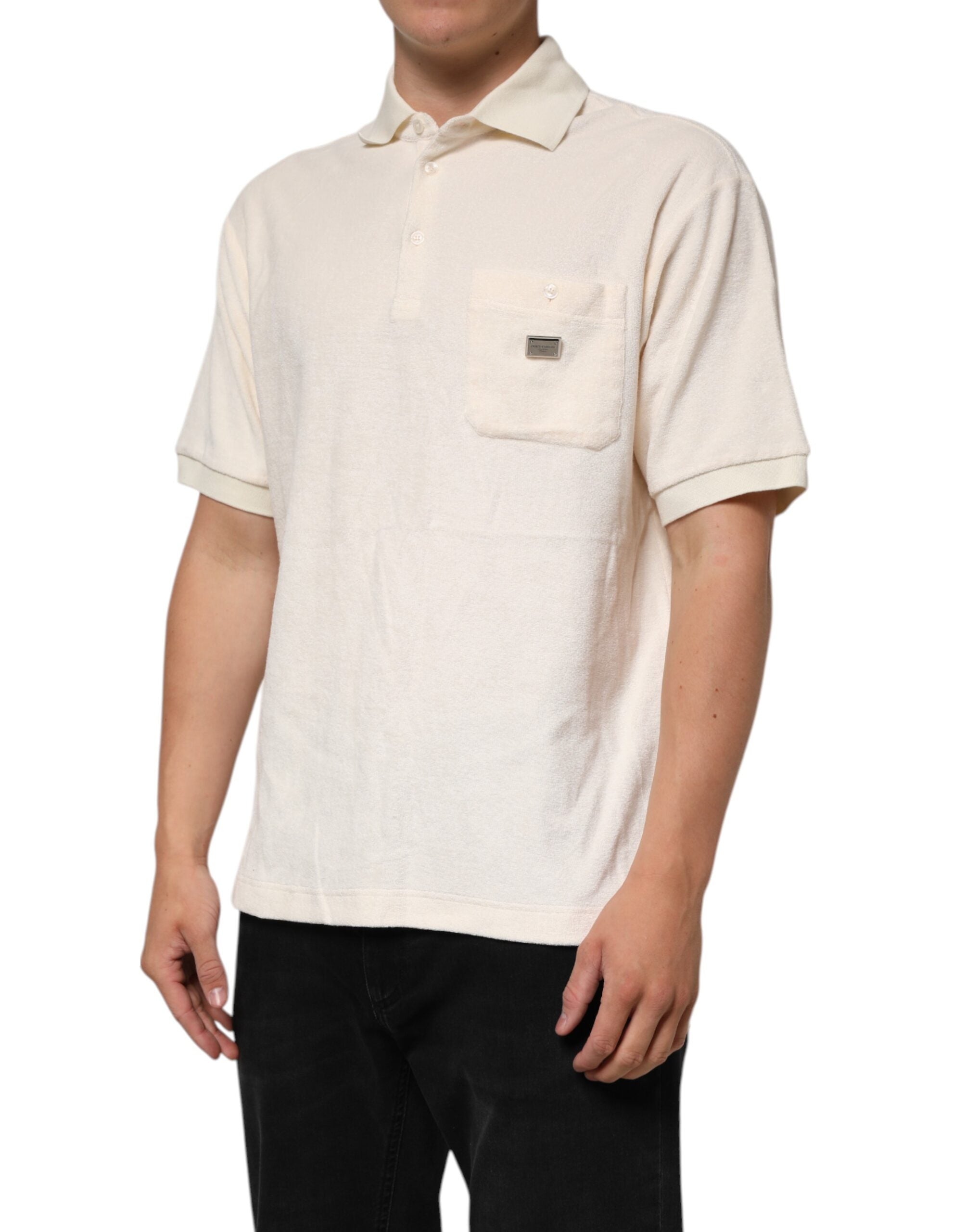 Dolce & Gabbana Ivory Cotton Terry Logo Polo Shirt