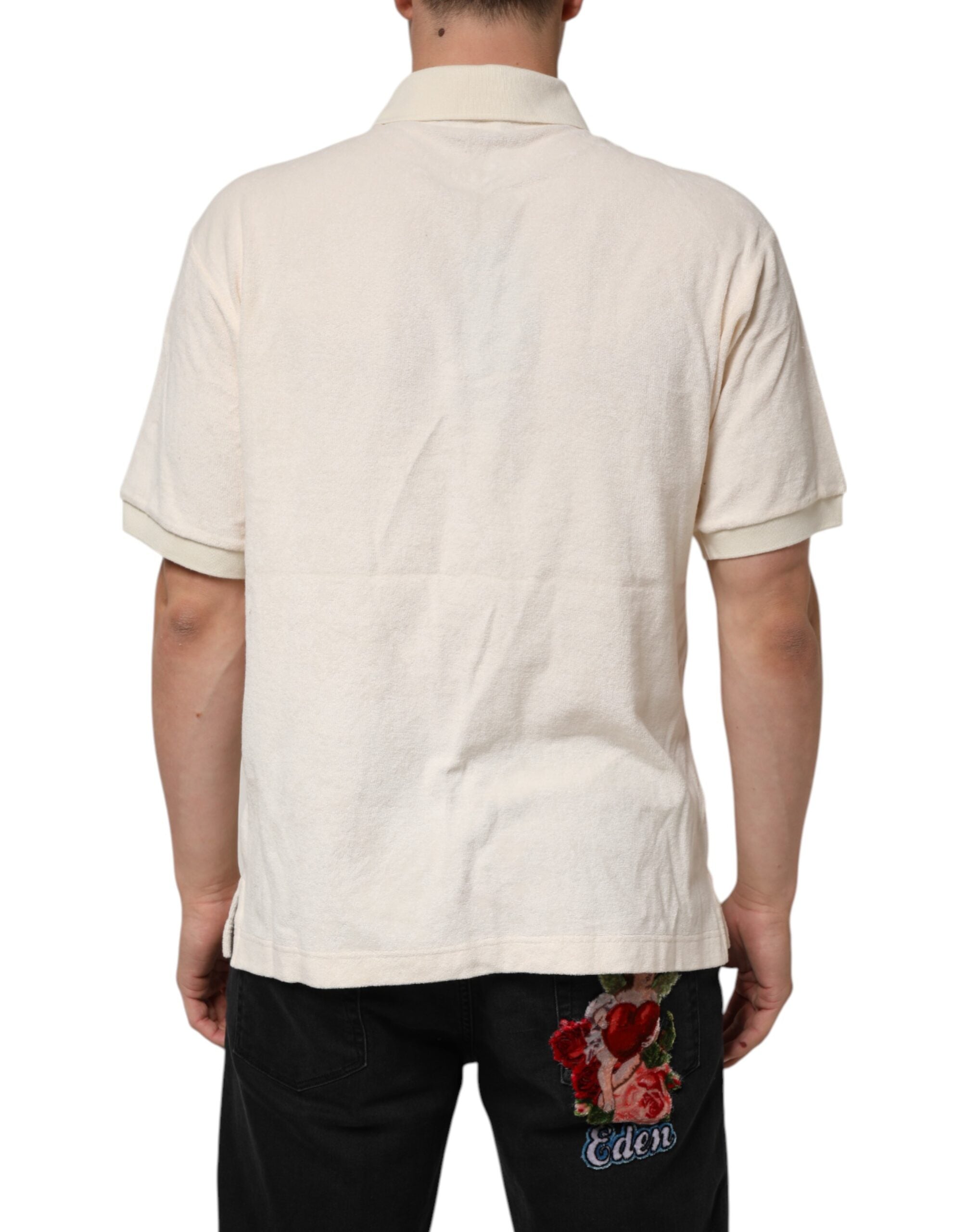Dolce & Gabbana Ivory Cotton Terry Logo Polo Shirt