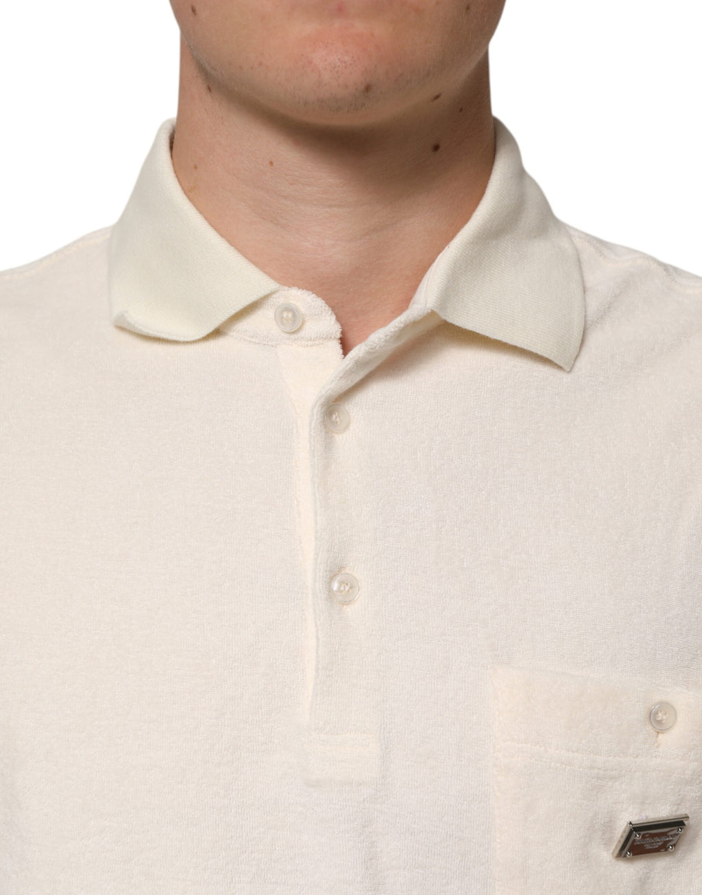 Dolce & Gabbana Ivory Cotton Terry Logo Polo Shirt
