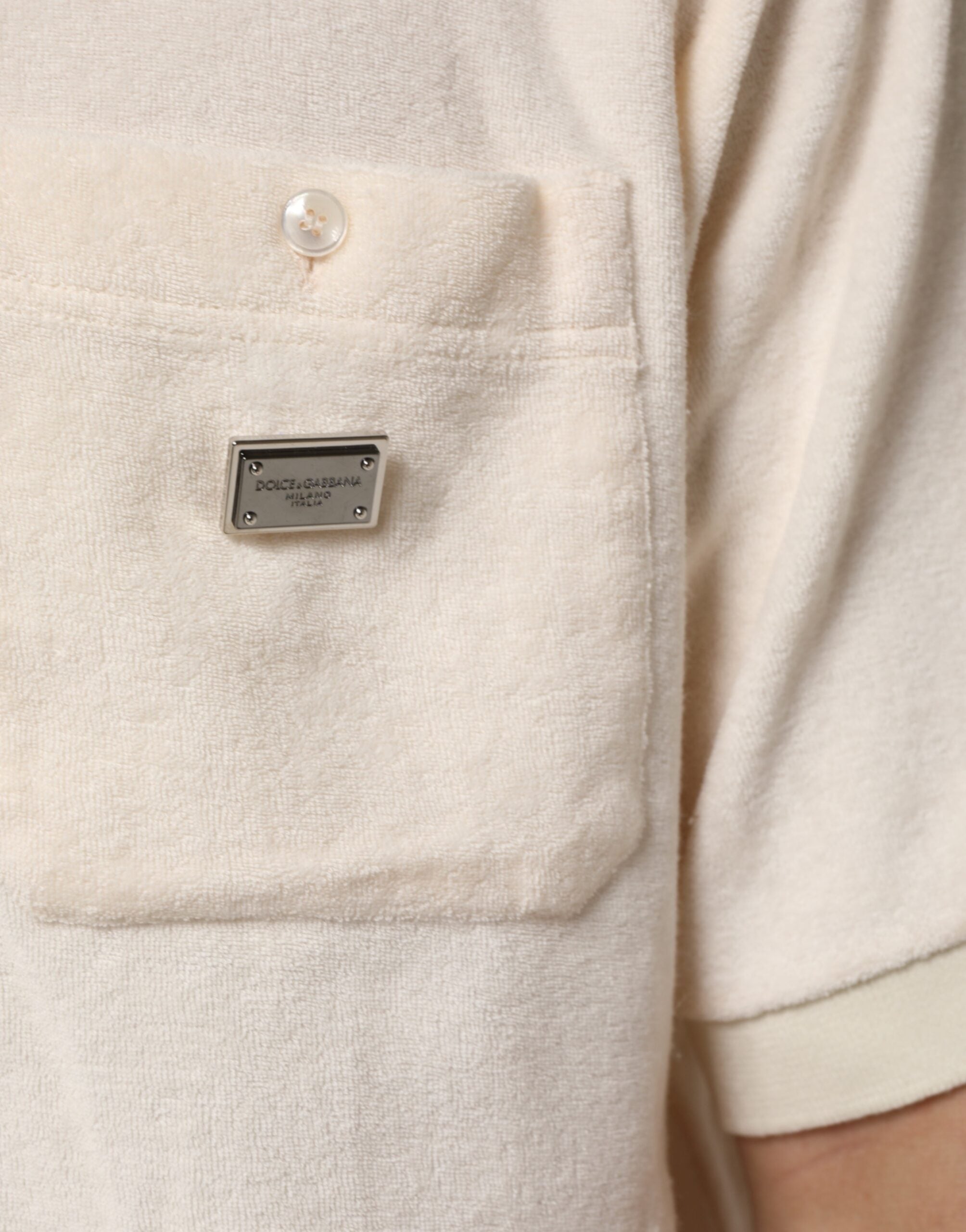 Dolce & Gabbana Ivory Cotton Terry Logo Polo Shirt