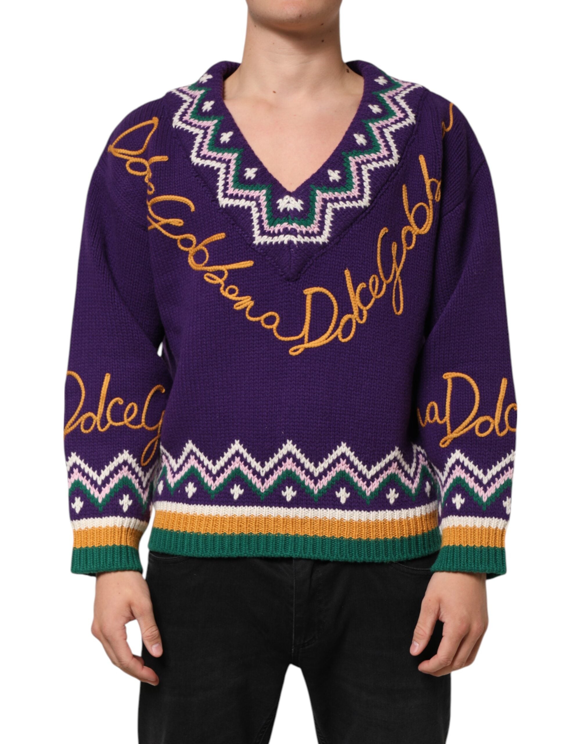 Dolce & Gabbana Lila Wolle DG Logo Herren Strickpullover Pullover