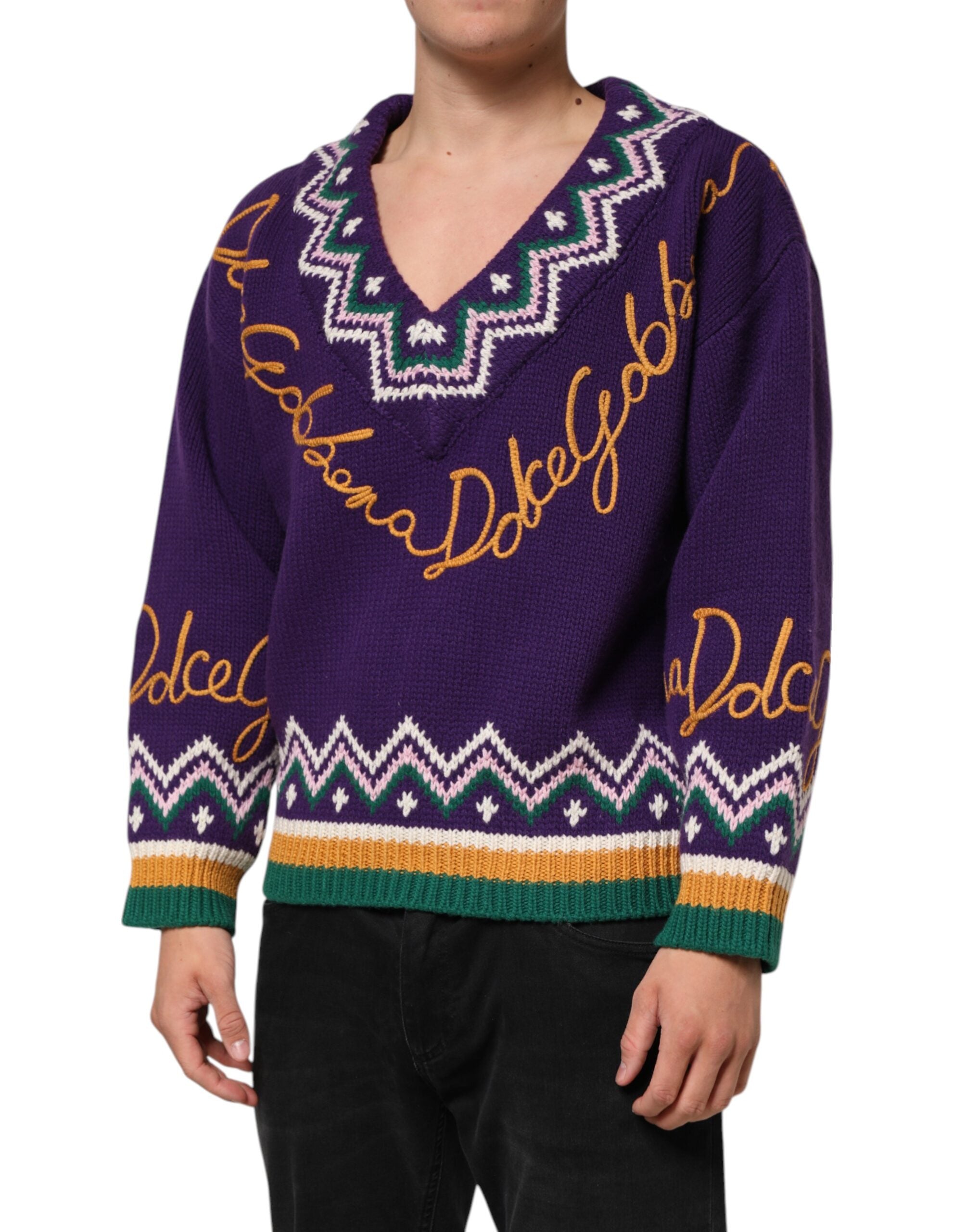 Dolce & Gabbana Lila Wolle DG Logo Herren Strickpullover Pullover