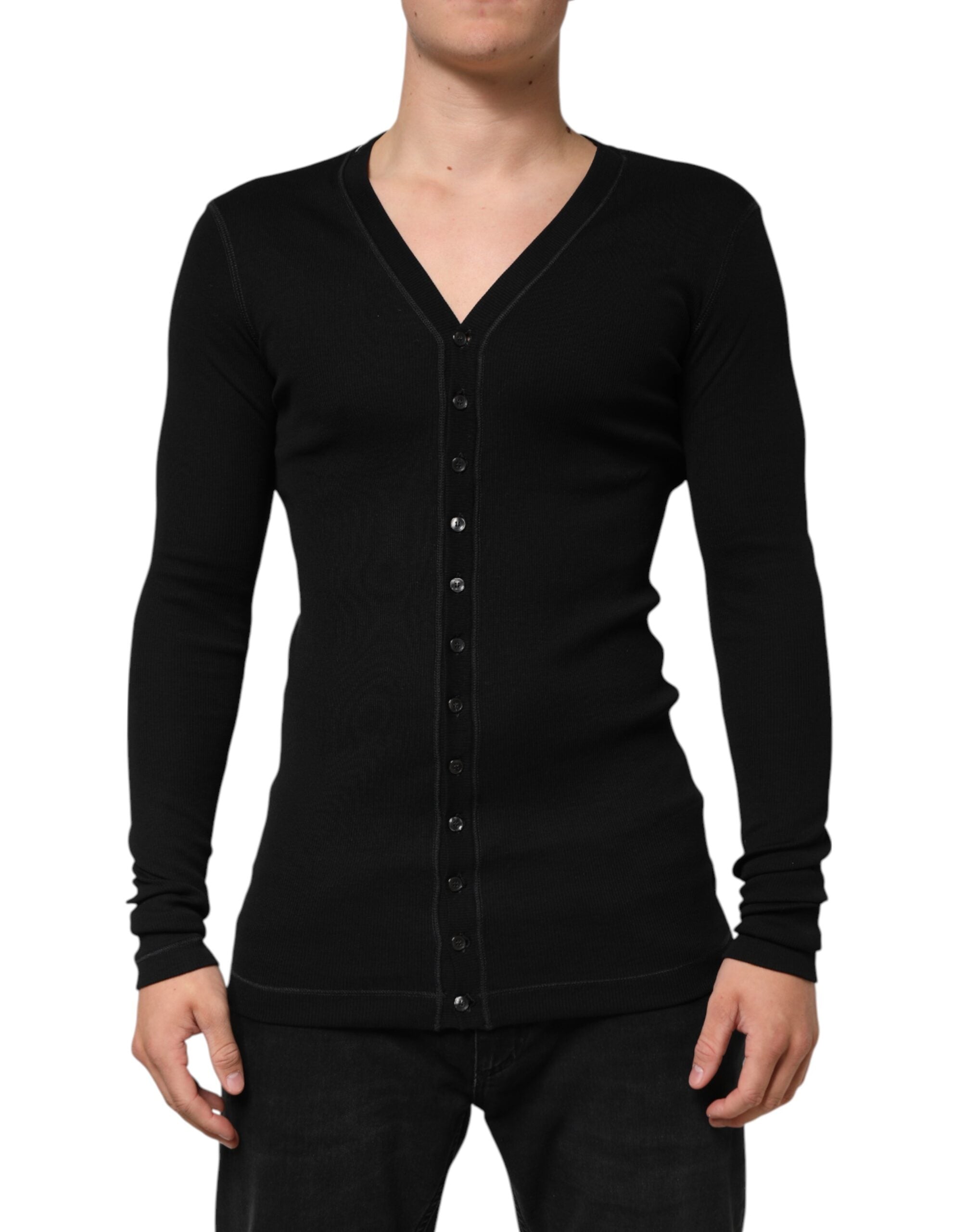 Dolce & Gabbana Men's Black Cotton Button-Front Cardigan