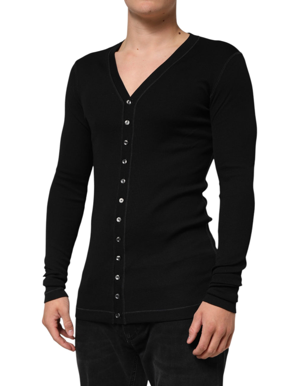 Dolce & Gabbana Men's Black Cotton Button-Front Cardigan