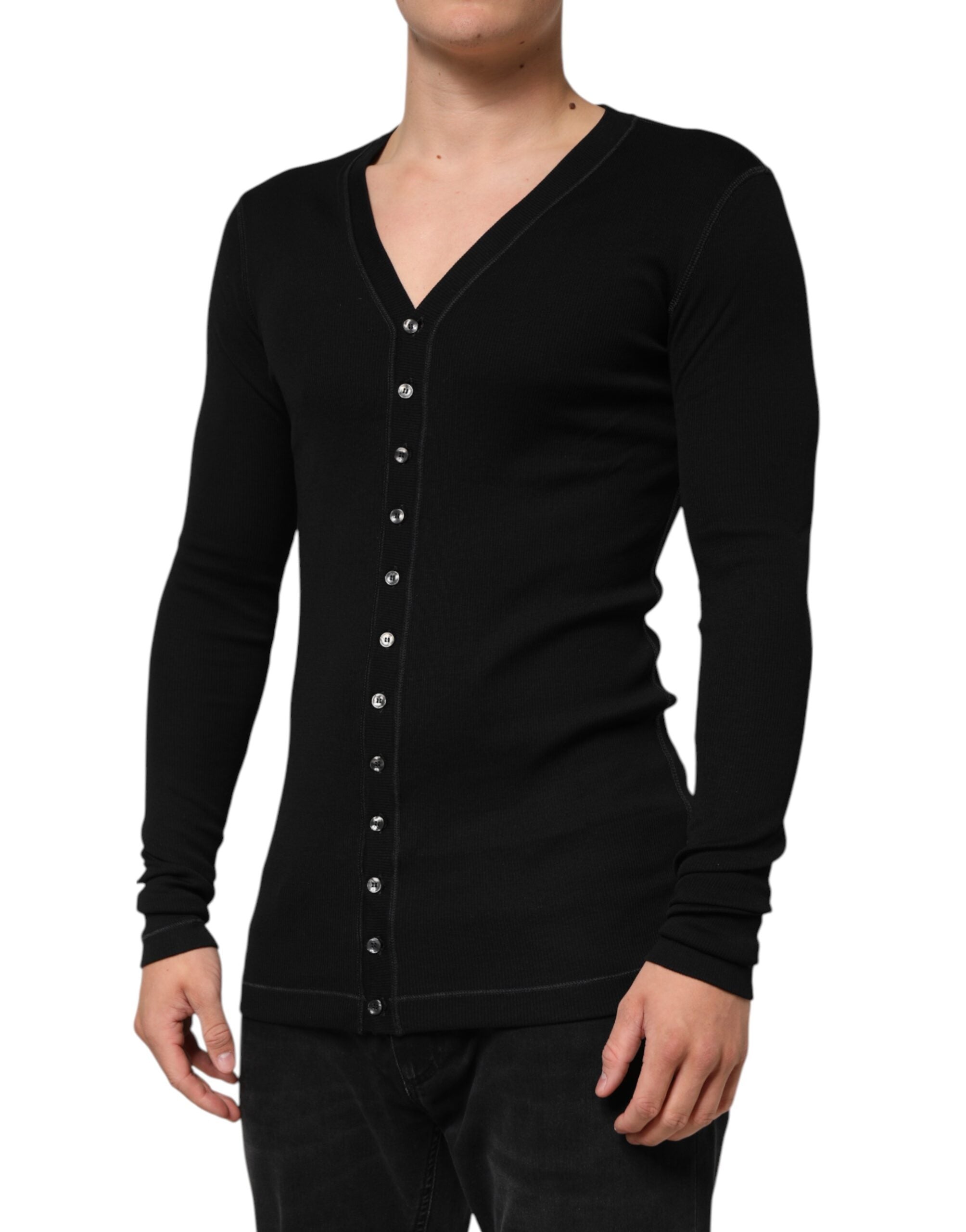 Dolce & Gabbana Men's Black Cotton Button-Front Cardigan