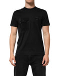Dolce & Gabbana Black Cotton T-Shirt with Embroidered DG Logo on Pocket