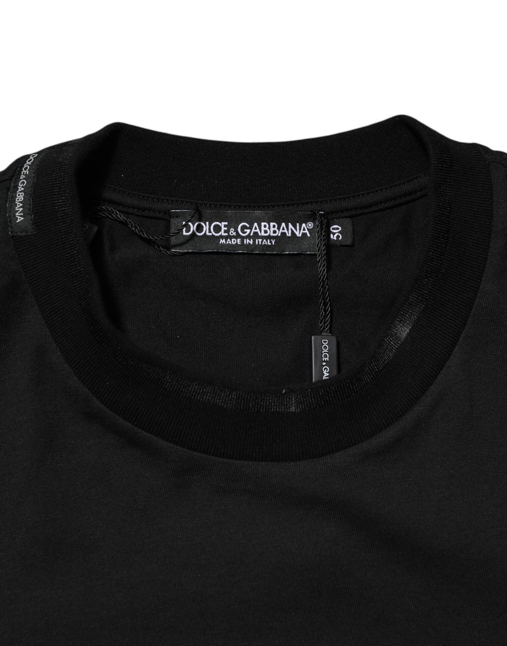 Dolce & Gabbana Black Cotton T-Shirt with Embroidered DG Logo on Pocket