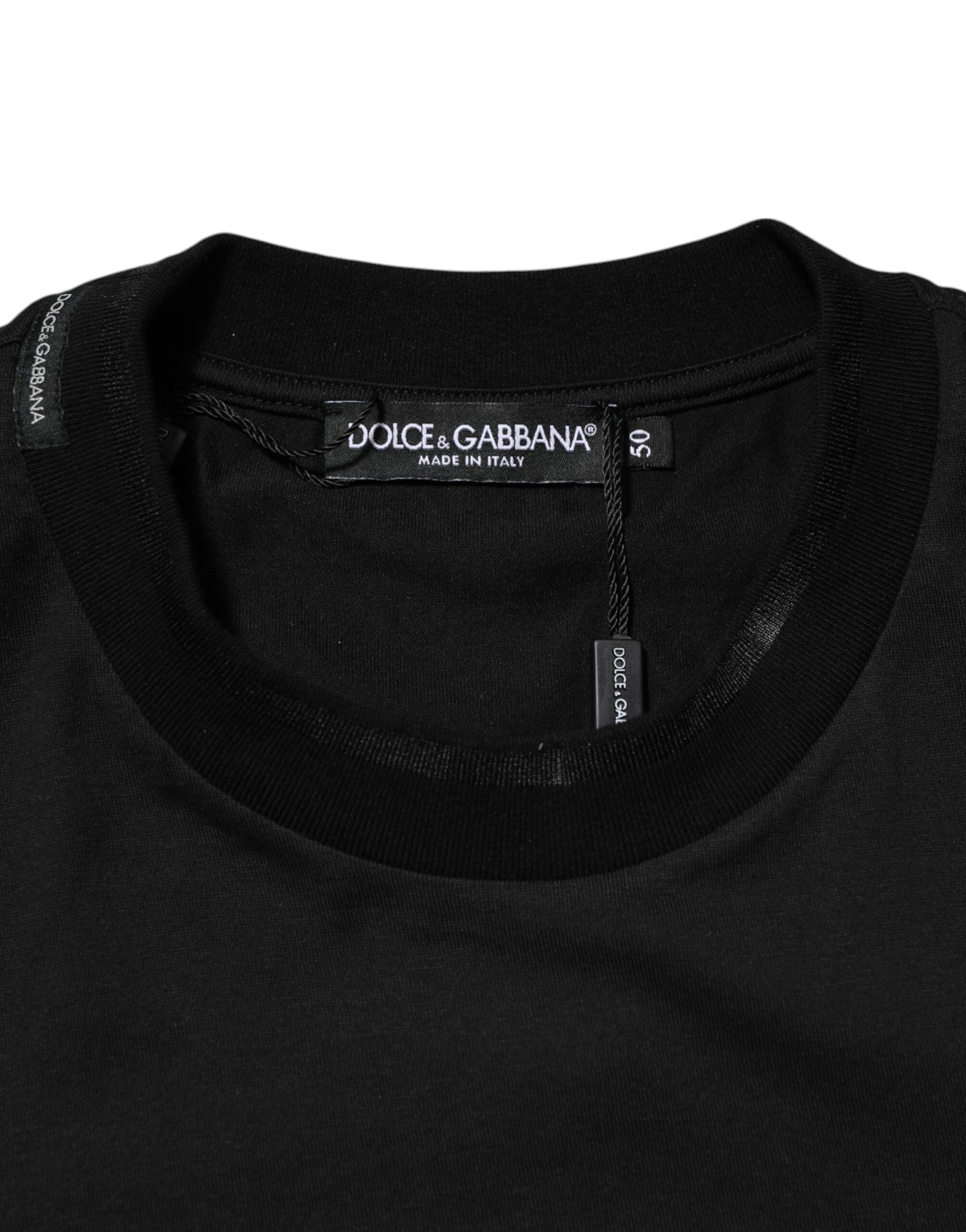 Dolce & Gabbana Black Cotton T-Shirt with Embroidered DG Logo on Pocket