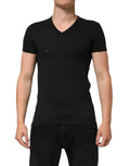 Dolce & Gabbana Schwarzes T-Shirt mit zerfetztem Logo aus Baumwolle mit V-Ausschnitt für Männer
