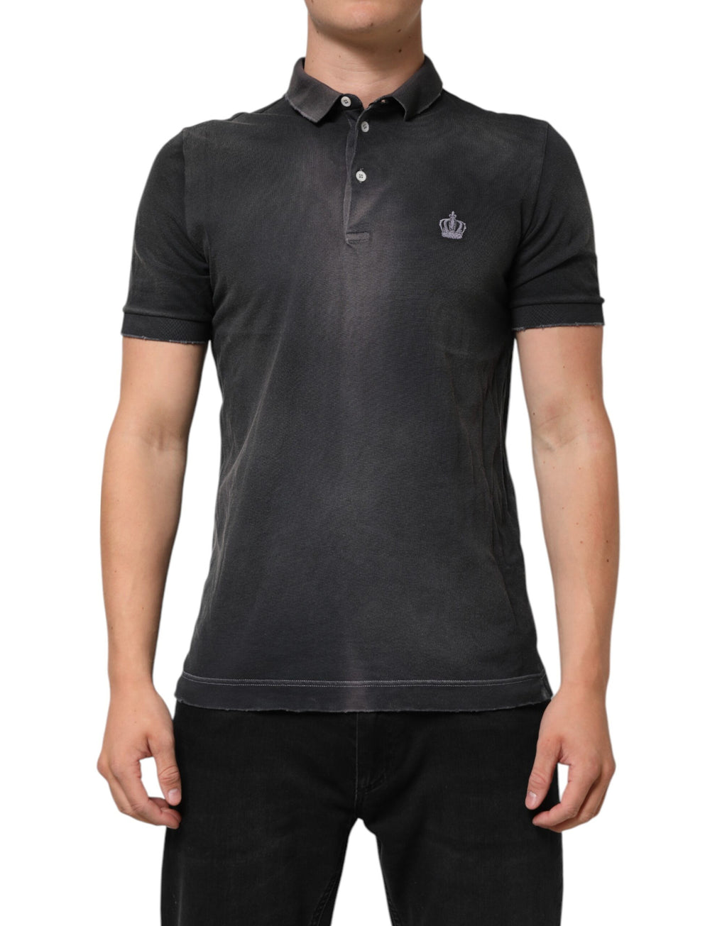 Dolce & Gabbana Men's Grey Cotton Collared Polo T-Shirt