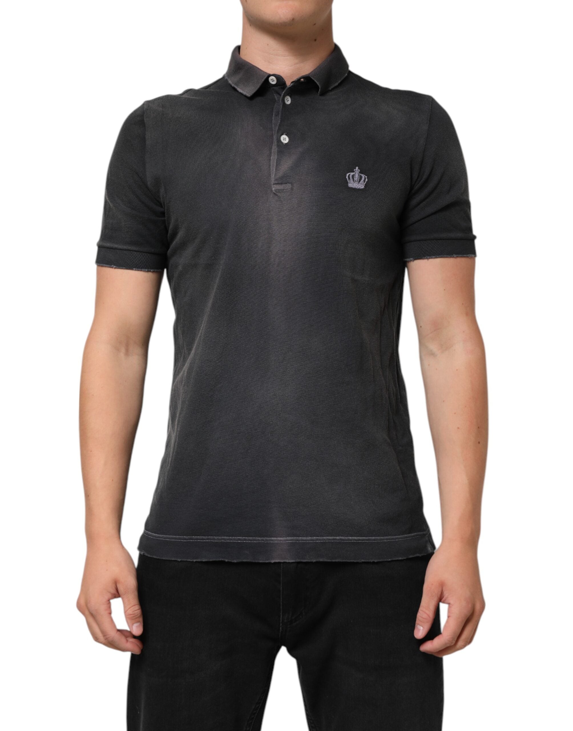 Dolce & Gabbana Men's Grey Cotton Collared Polo T-Shirt
