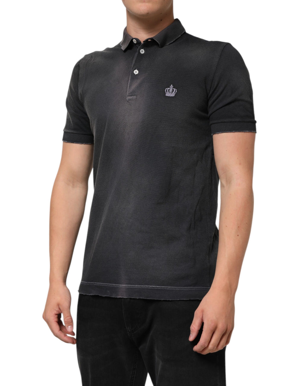 Dolce & Gabbana Men's Grey Cotton Collared Polo T-Shirt