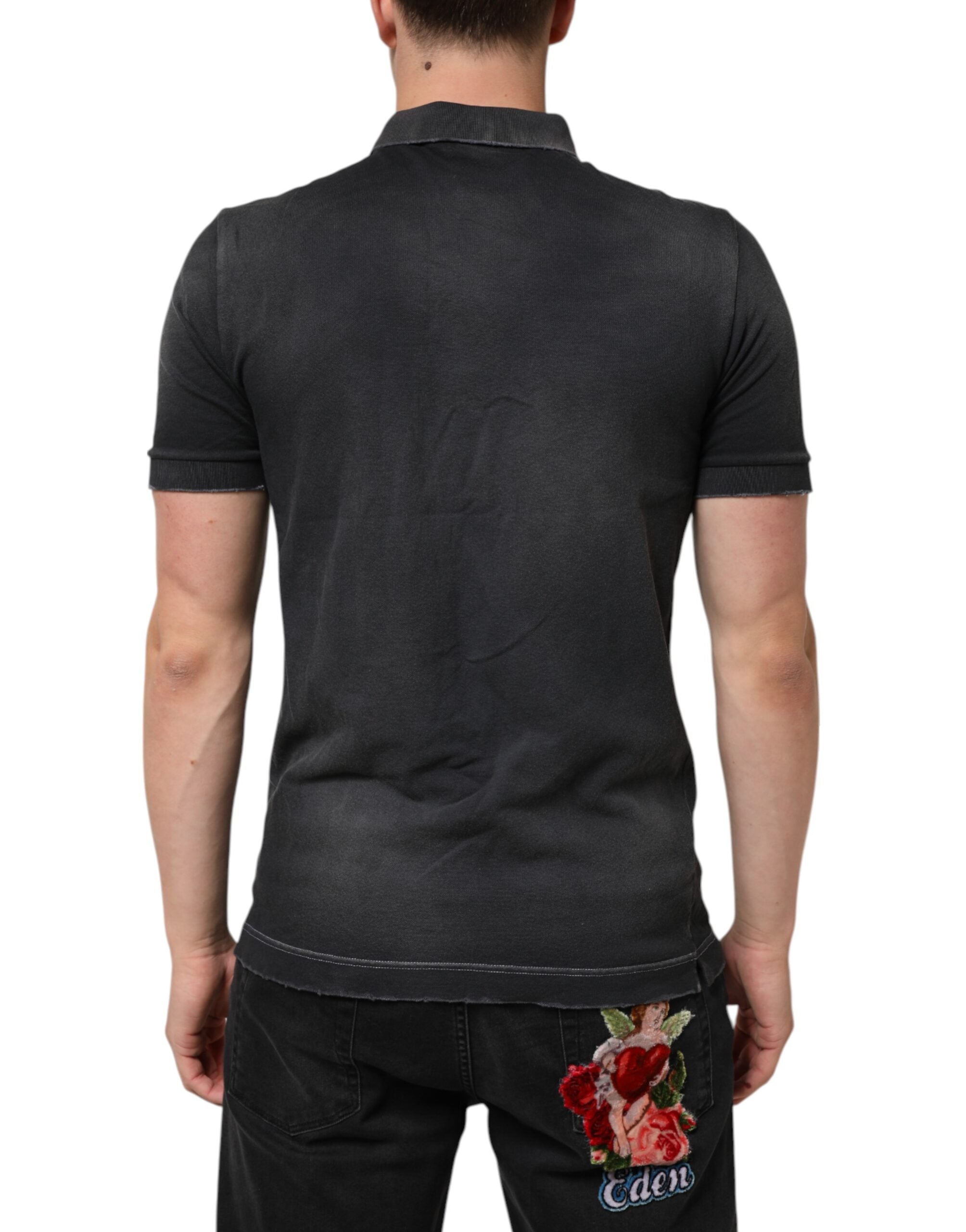 Dolce & Gabbana Men's Grey Cotton Collared Polo T-Shirt