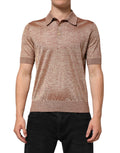 Dolce & Gabbana Brown Textured Silk Short Sleeve Polo Shirt