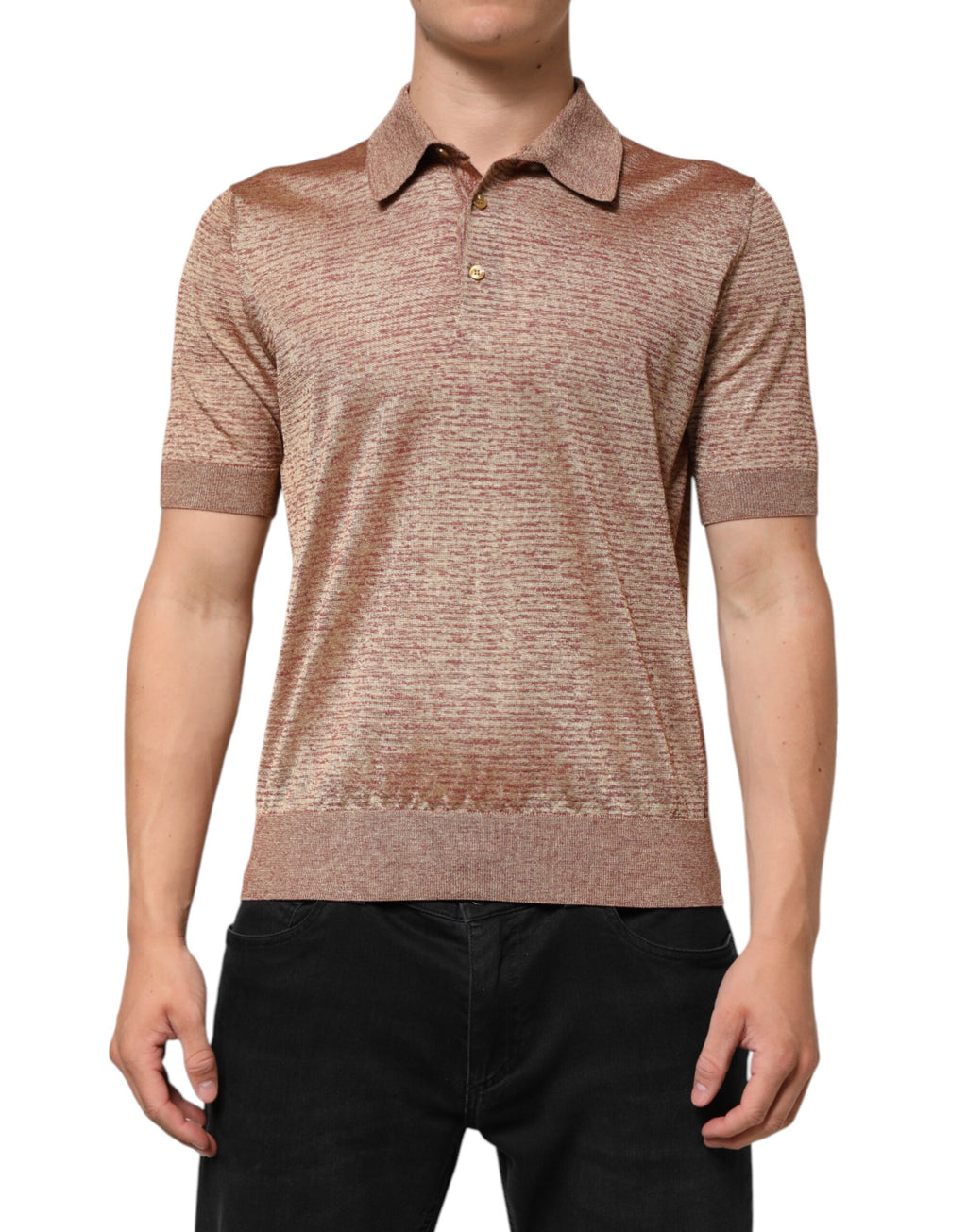 Dolce & Gabbana Brown Textured Silk Short Sleeve Polo Shirt