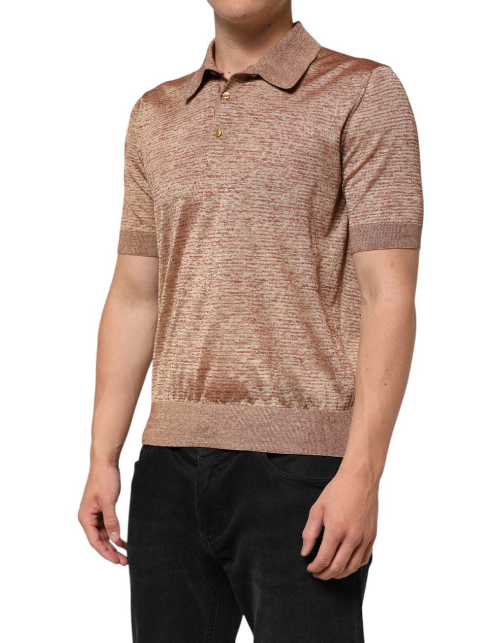 Dolce & Gabbana Brown Textured Silk Short Sleeve Polo Shirt