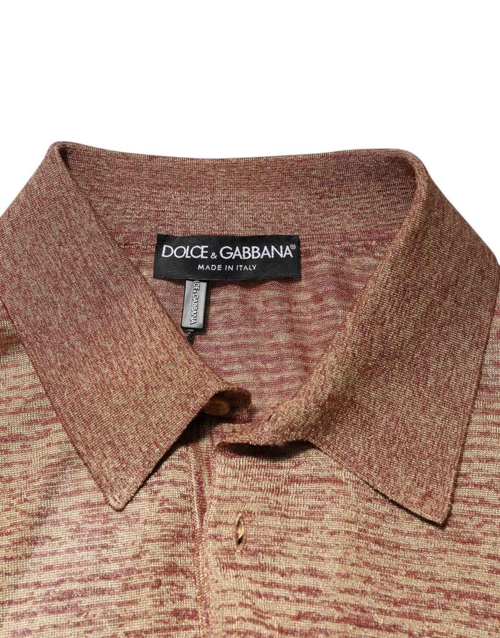 Dolce & Gabbana Brown Textured Silk Short Sleeve Polo Shirt