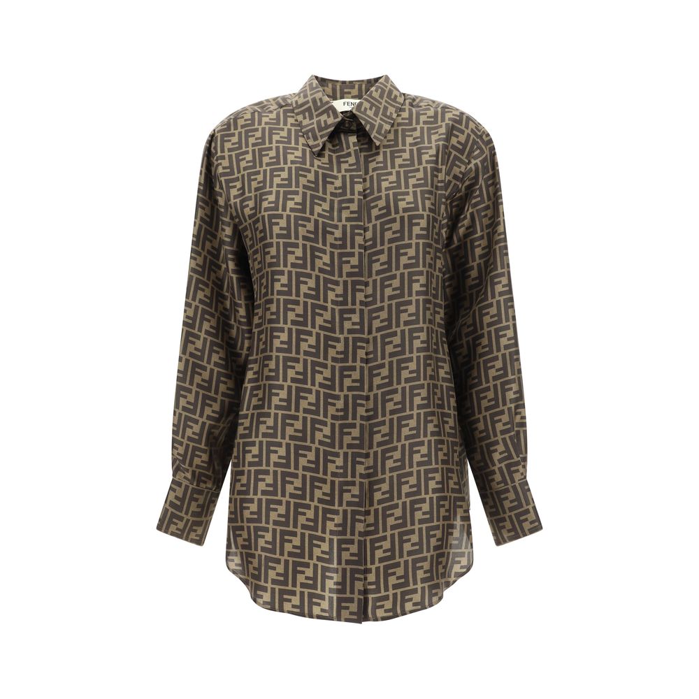 Fendi Braune Seidenbluse mit Muster