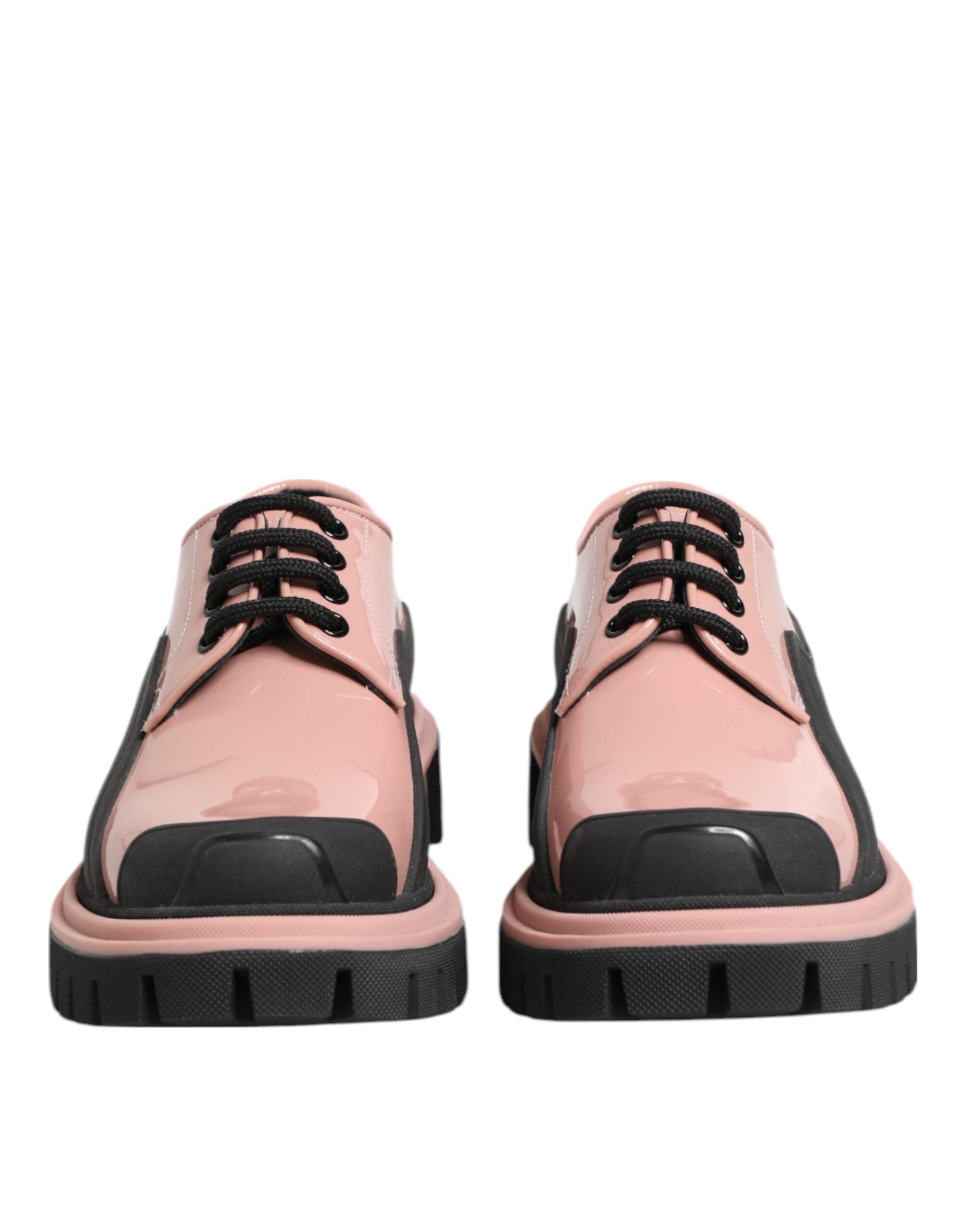 Dolce & Gabbana Light Powder Pink Black Leather Lace-up Shoes
